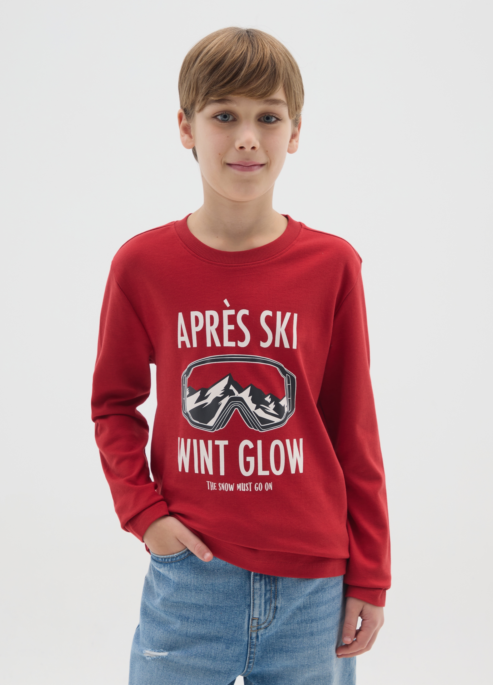 OVS KIDS, T-shirt Rossa A Maniche Lunghe Da Ragazzo In Puro Cotone Regular Fit, Bambino, Rosso, Taglia: 14-15