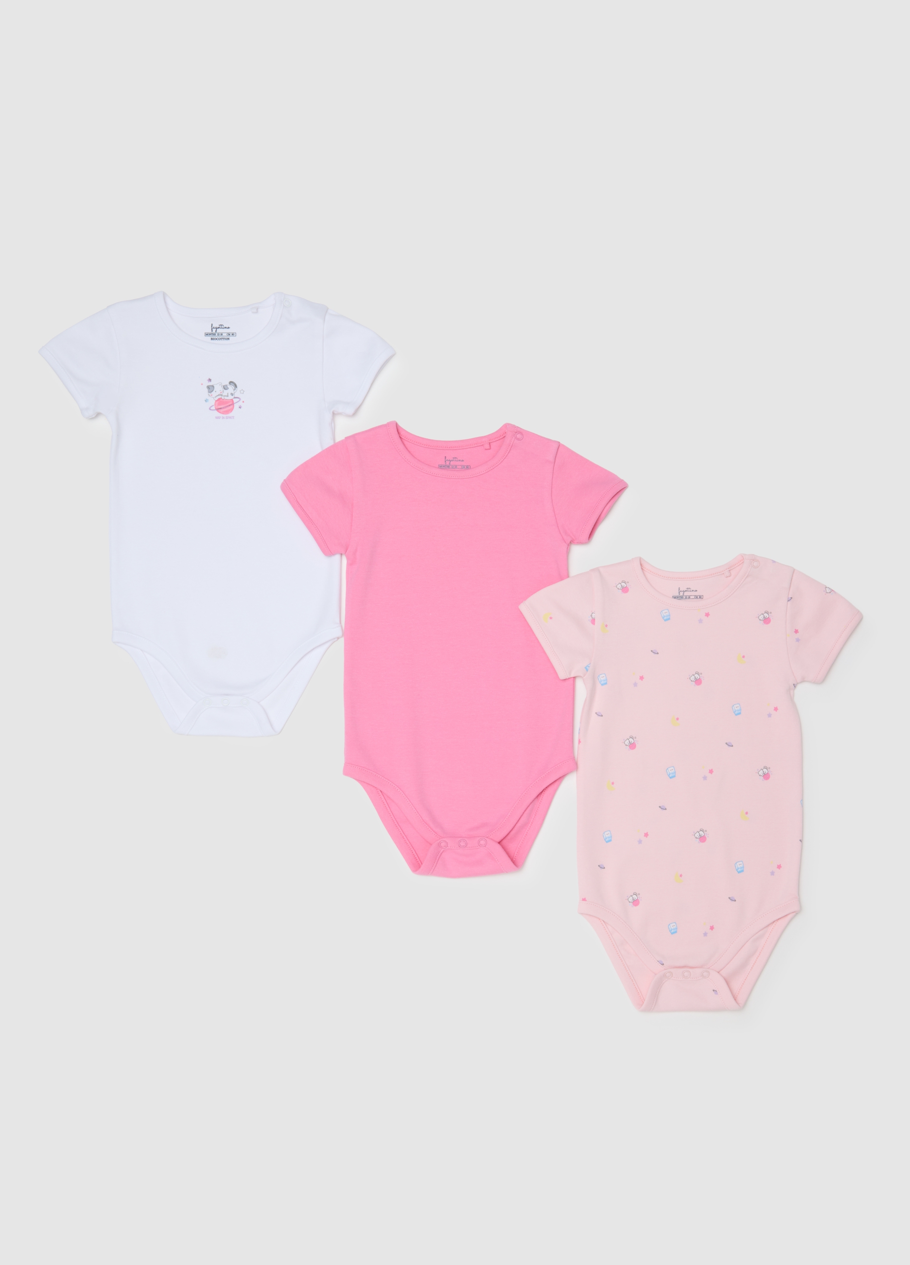 FAGOTTINO, Tripack Di Body Da Neonata In Puro Cotone Multicolor, Bambina, Multicolor, Taglia: 12-18