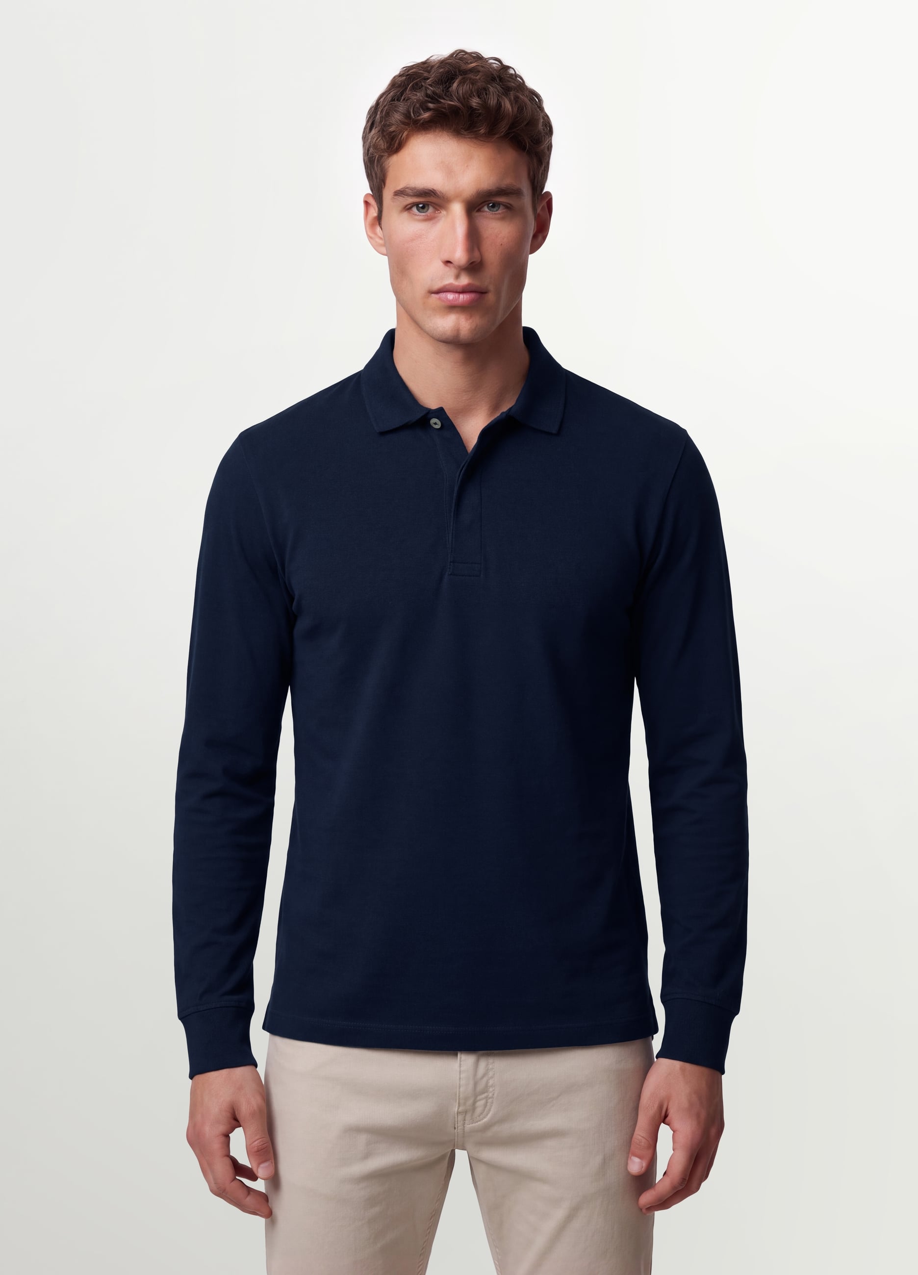 OVS, Polo Blu In Cotone Elasticizzato A Maniche Lunghe Regular Fit, Uomo, Blu, Taglia: XL