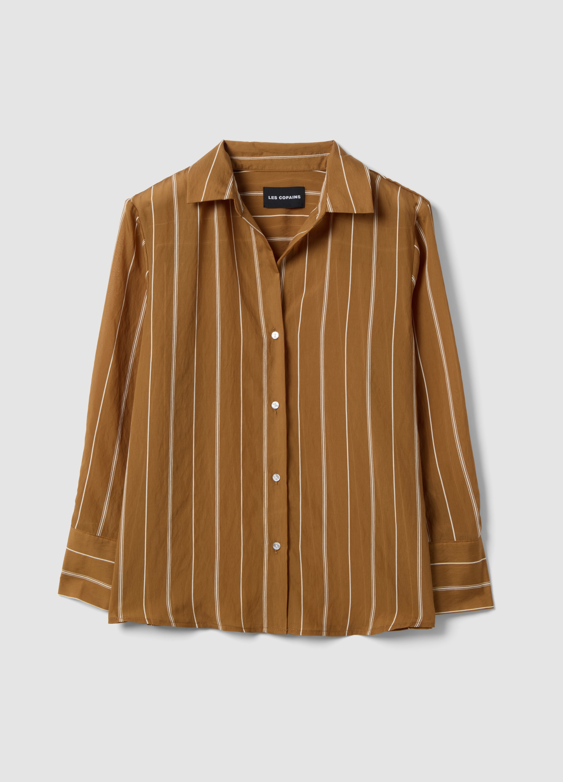 LES COPAINS, Camisa De Rayas Multicolor Regular Fit En Mezcla De Lyocell, Mujer, Blanco/marrón, Talla: 42