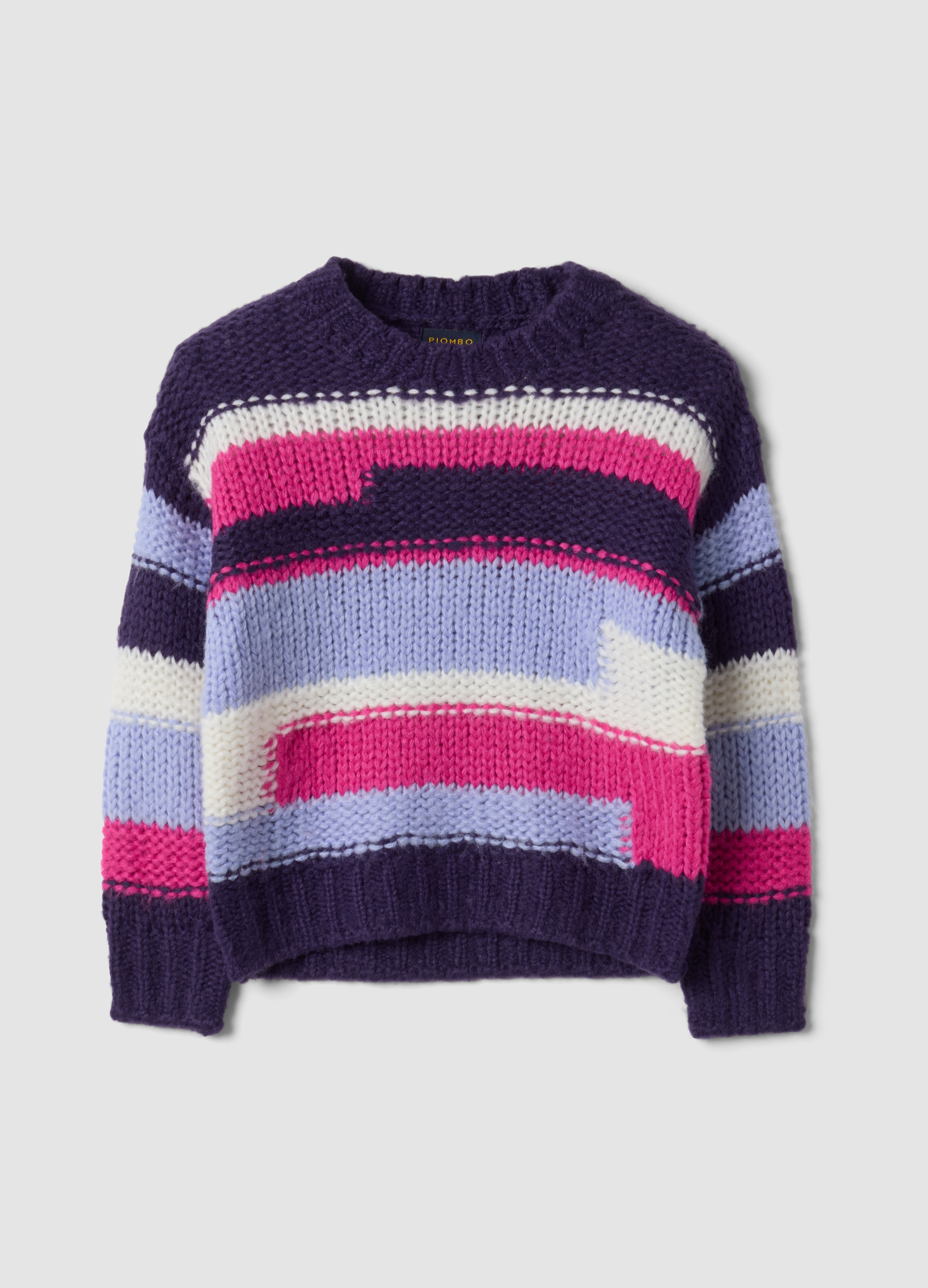 PIOMBO KIDS, Maglia Viola A Righe Girocollo Regular Fit, Bambina, Viola, Taglia: 8