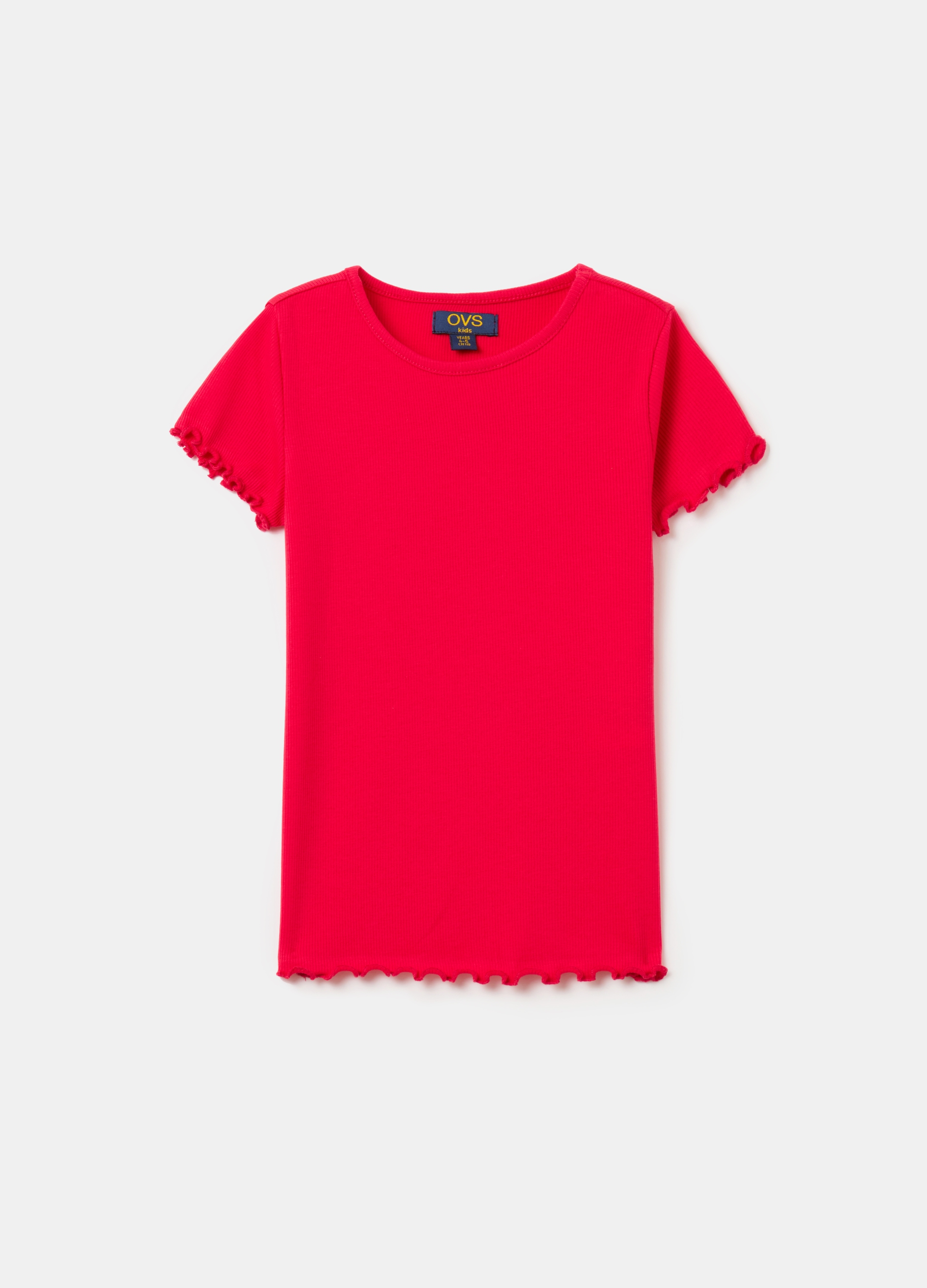 OVS, T-shirt A Costine Con Profili Ondulati, Bambina, Rosso, Taglia: 4-5