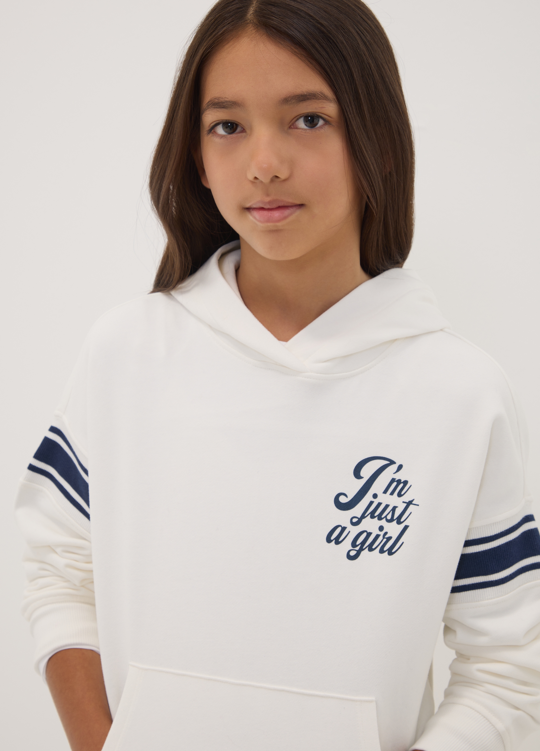 OVS KIDS, Felpa Bianca In Puro Cotone Con Cappuccio E Girocollo, Bambina, Bianco, Taglia: 11-12