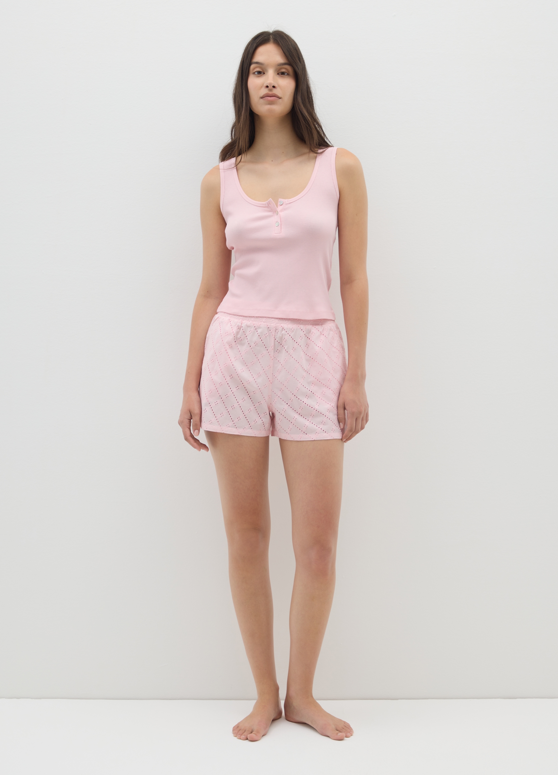 OVS, Completo Pigiama Canotta E Shorts Da Donna In Puro Cotone Rosa, Rosa, Taglia: L