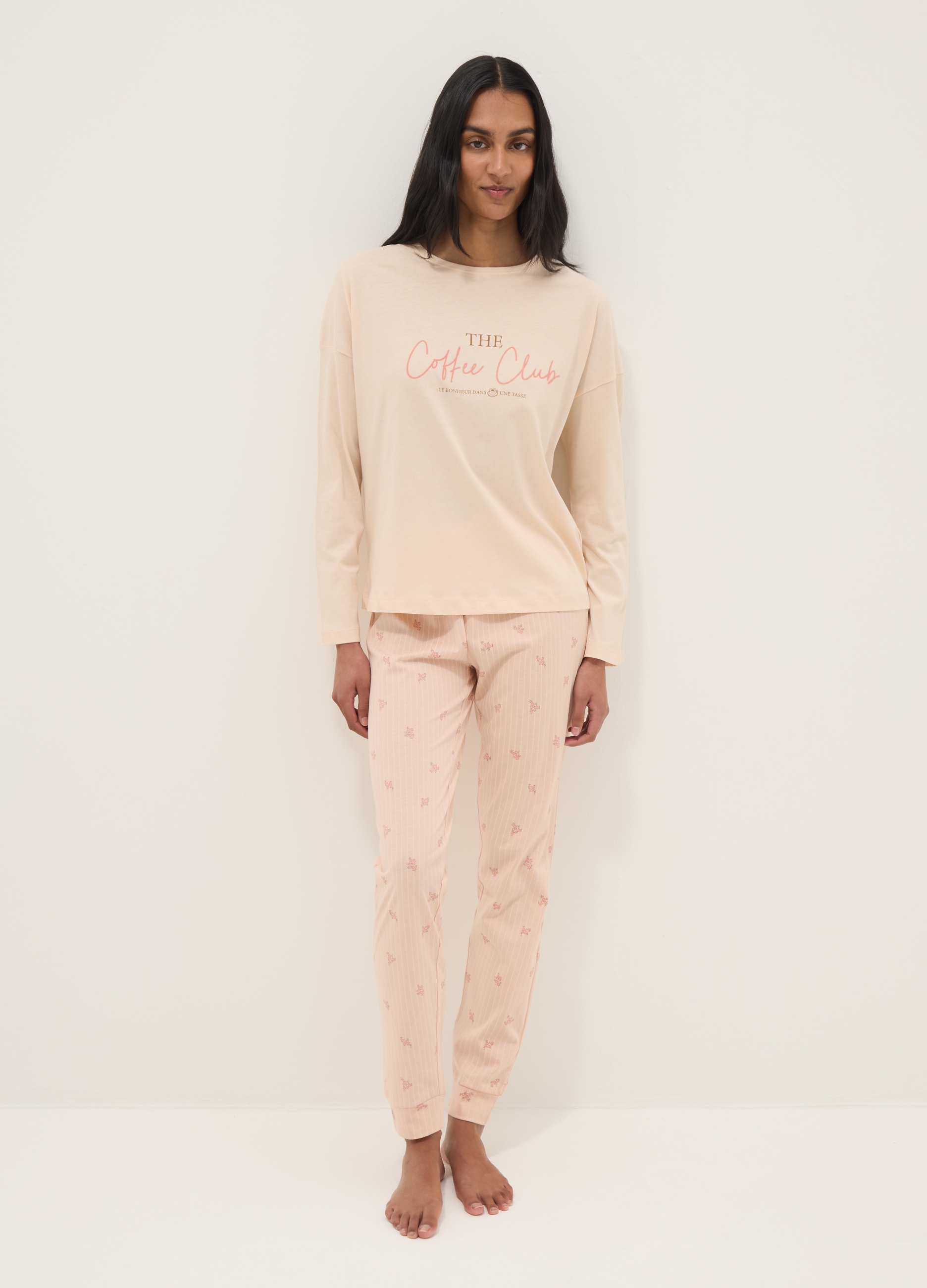 Ovs Donna Beige Pigiama In Puro Cotone Regular Fit Con Scritta, Taglia: L