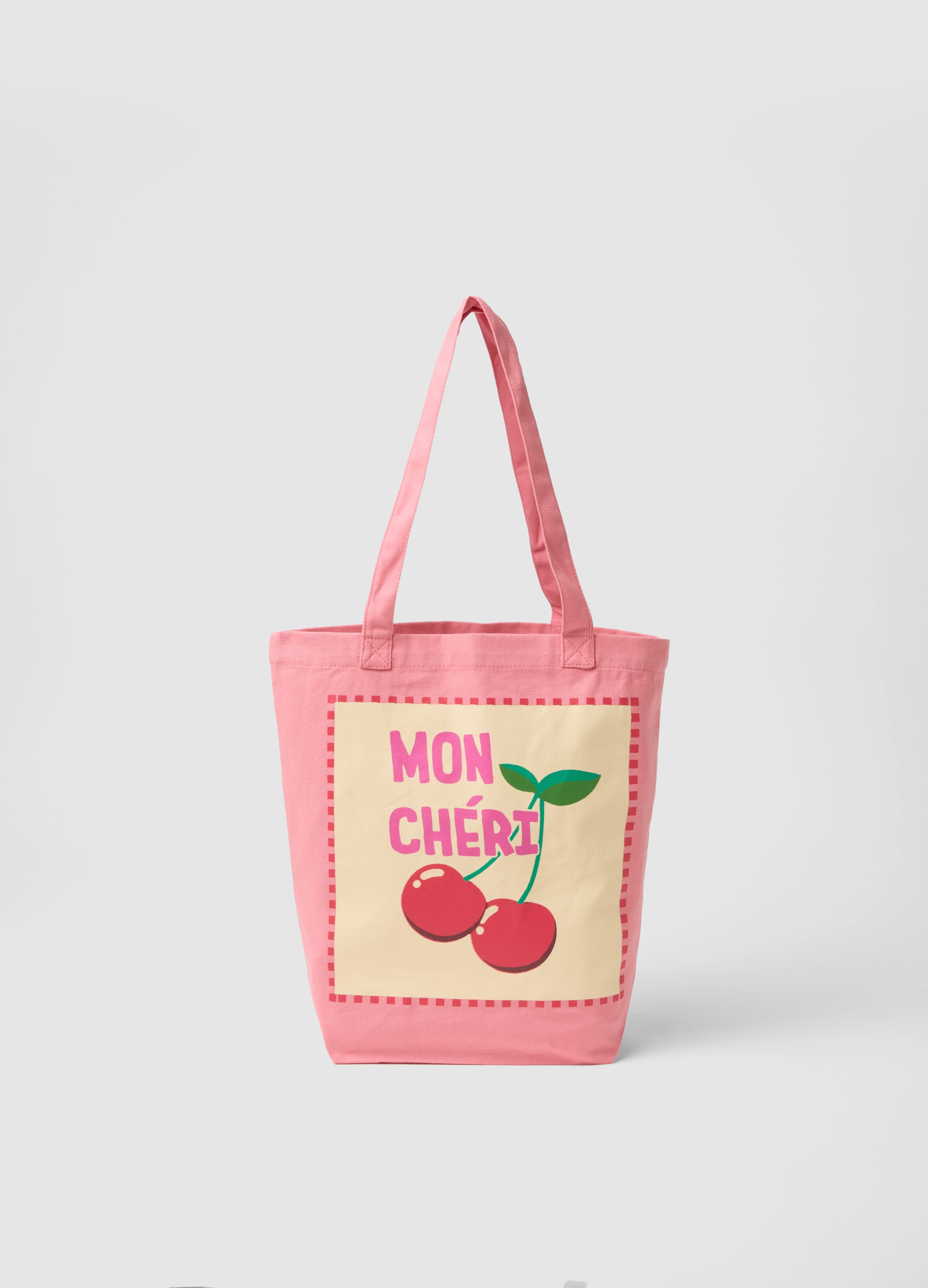 Bolsa De Algodón Puro Rosa Con Estampado De Cerezas, Mujer, Rosa Claro, Talla: FASUL