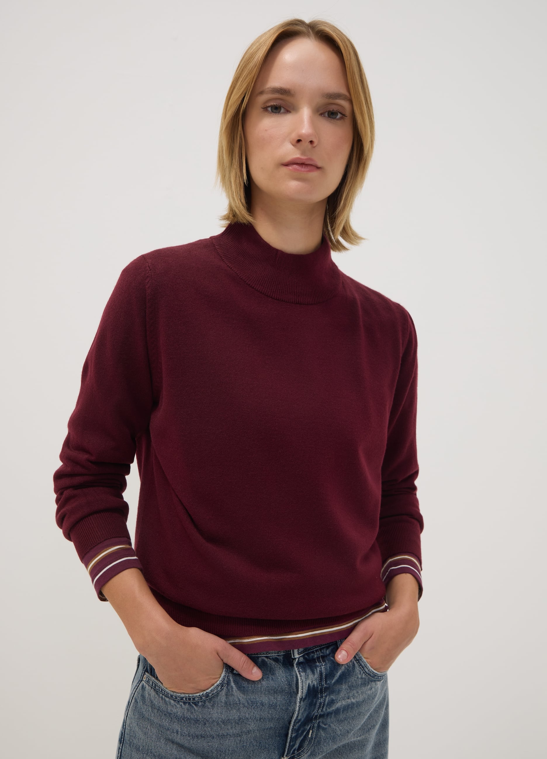 OVS, Maglia Viola A Maniche Lunghe Con Collo Rialzato Regular Fit, Donna, Viola, Taglia: XL