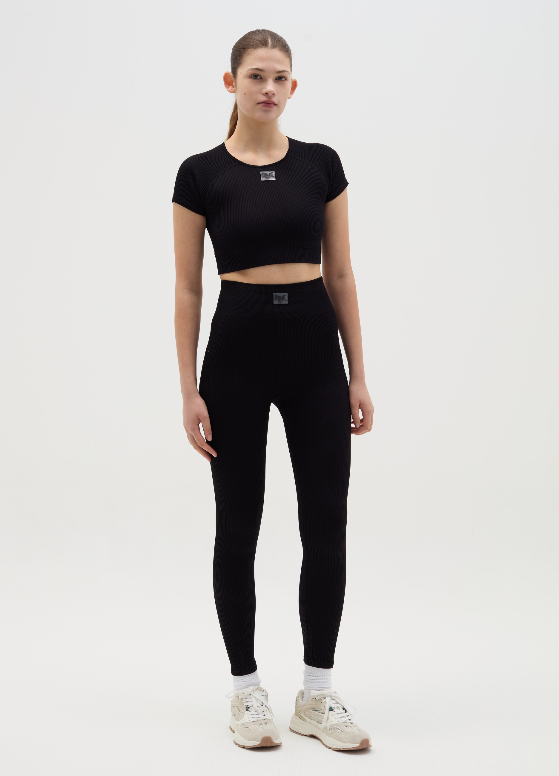 J EVERLAST DONNA, Leggings Stretch Con Patch, Donna, Nero, Taglia: S/M