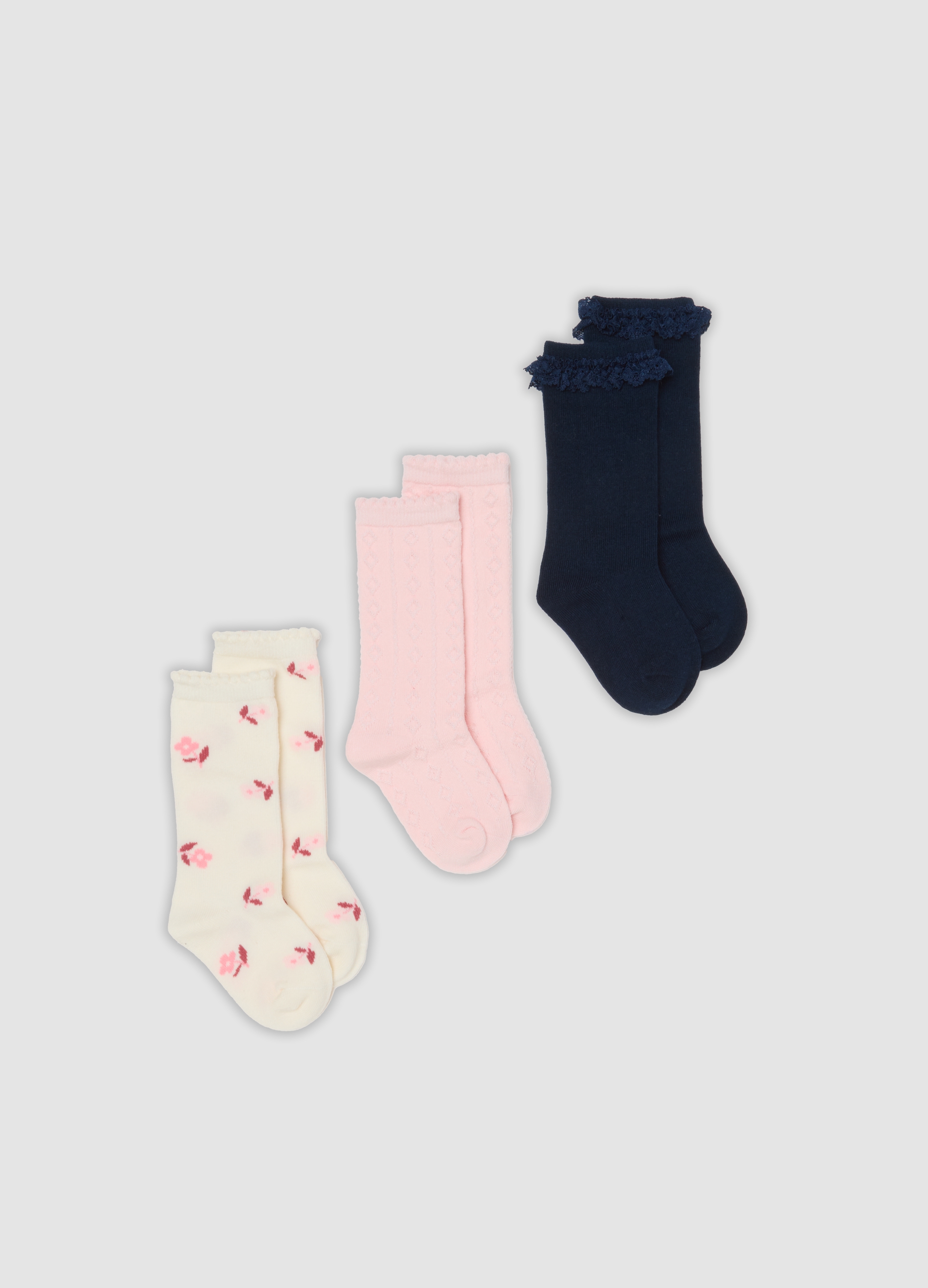 FAGOTTINO, Tripack Di Calze Lunghe Rosa In Cotone Organico Elasticizzato, Bambina, Beige, Taglia: 6-12