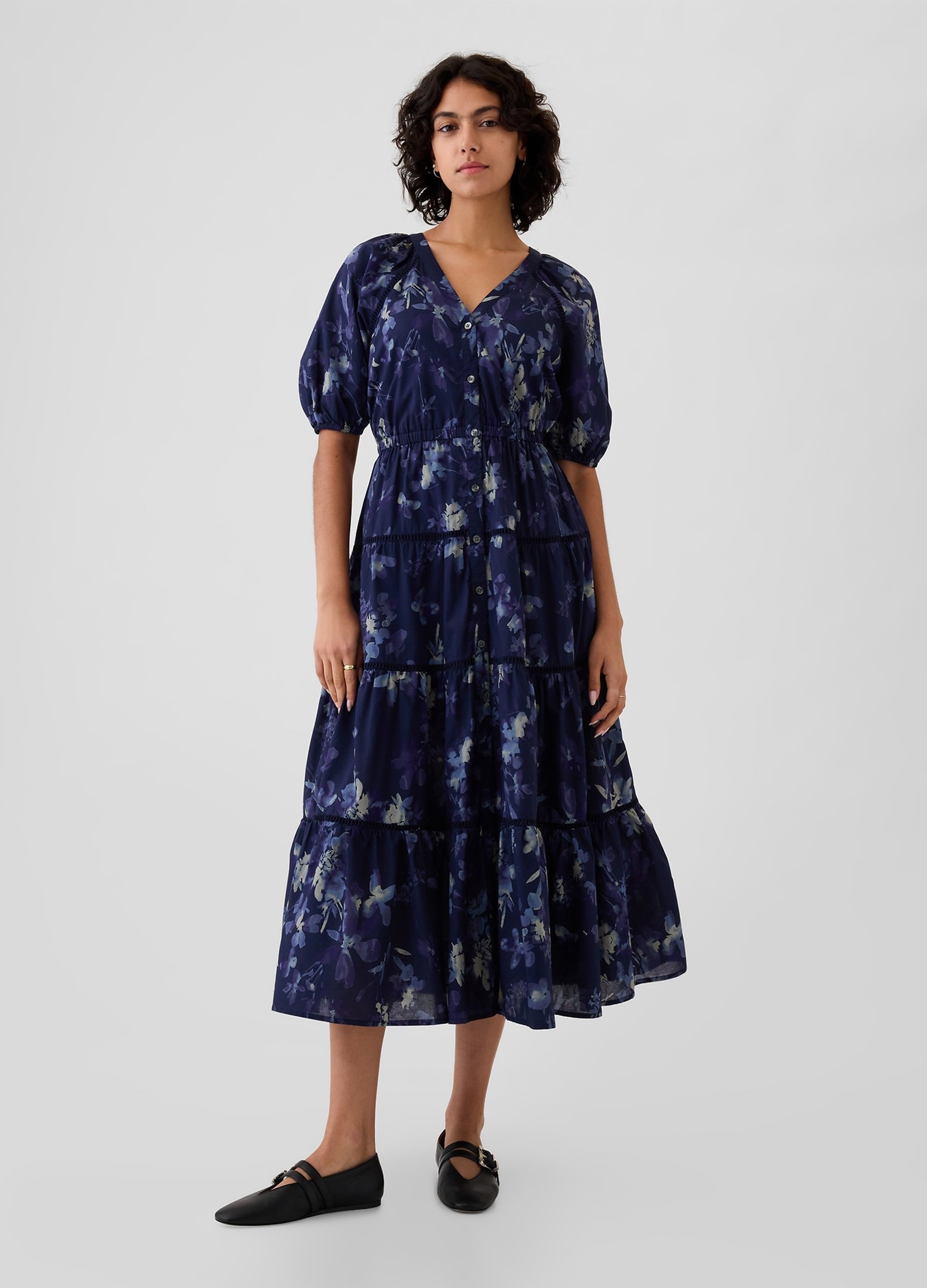 GAP, Vestito Lungo Chemisier A Balze, Donna, Blu, Taglia: XS