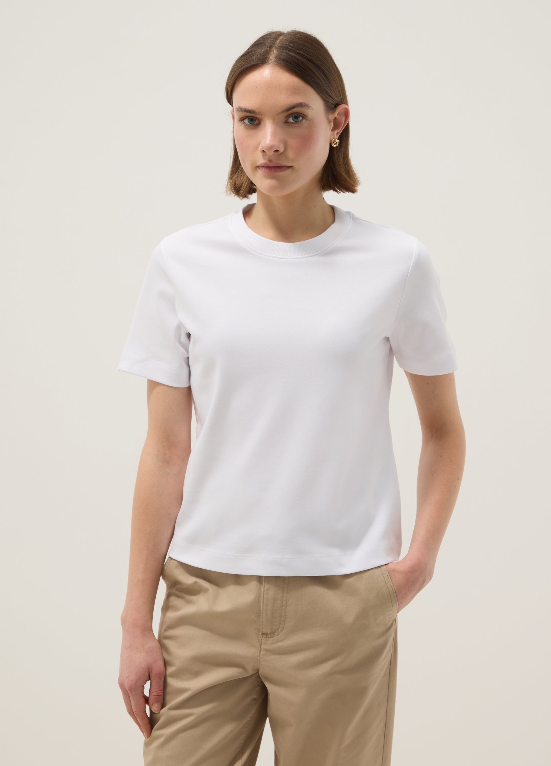 Camiseta Blanca De Puro Algodón Con Ajuste Relajado, Mujer, Blanco óptico, Talla: 40