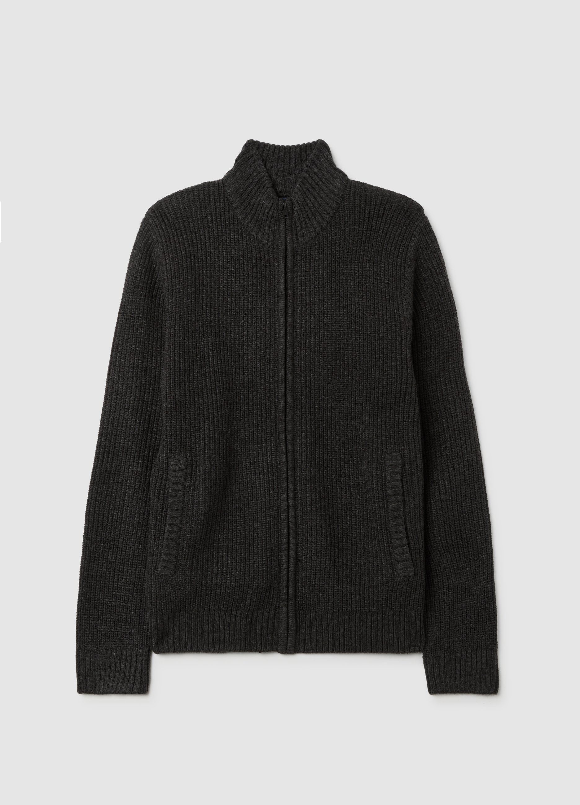 OVS, Cárdigan Negro Con Cierre De Cremallera, Hombre, Gris oscuro jaspeado, Talla: S