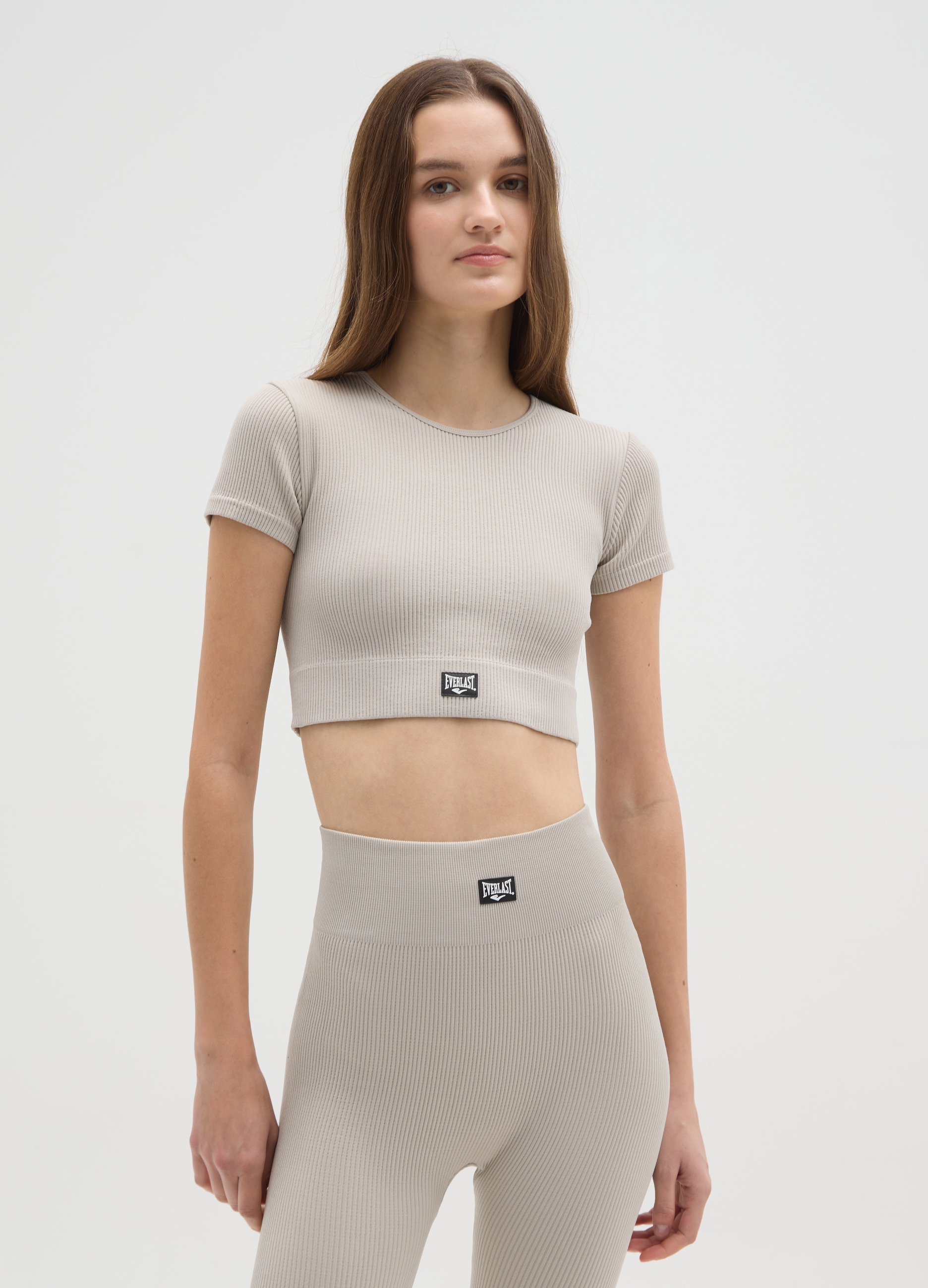 EVERLAST, T-shirt In Tessuto Elasticizzato Beige Regular Fit, Donna, Beige, Taglia: S/M