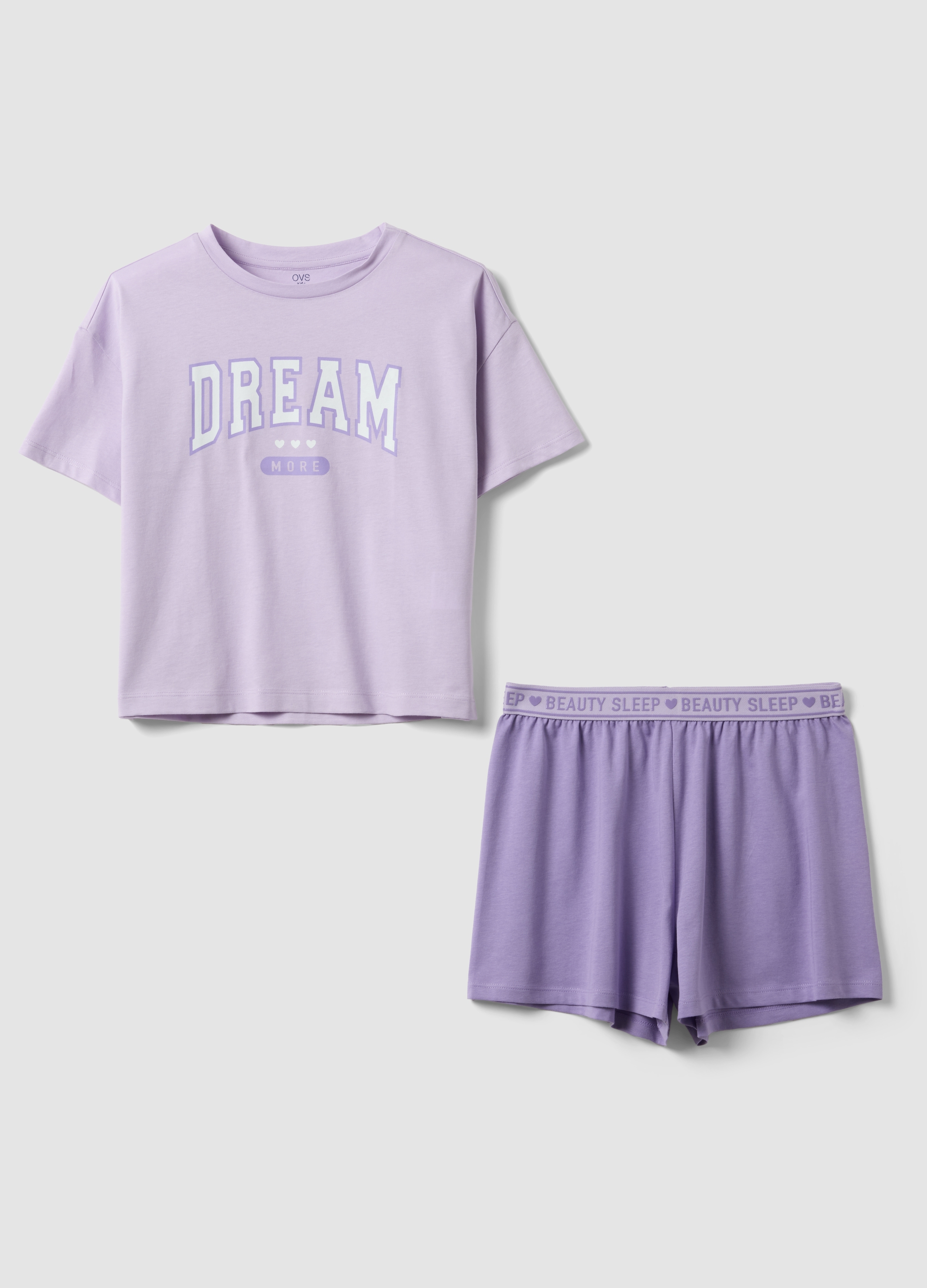 OVS KIDS, Pijama Corto Morado De Niña En Puro Algodón Orgánico Con Mensaje, Niña, Morado, Talla: 13-14