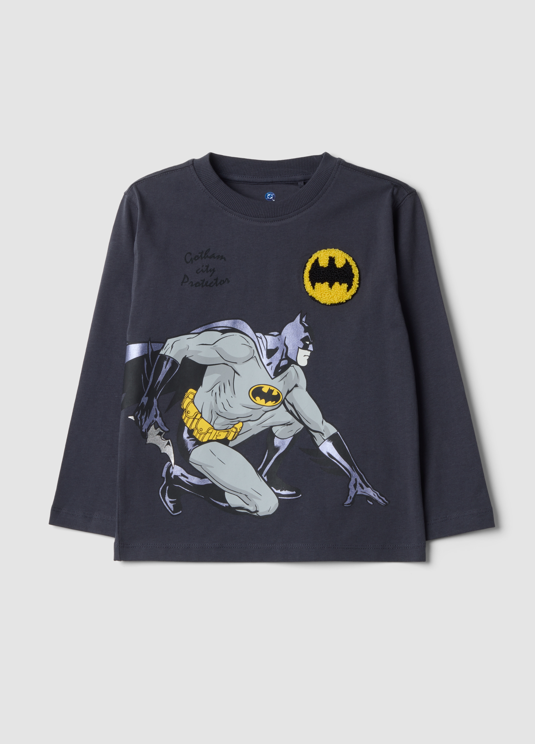 WARNER BROS, T-shirt Blu In Puro Cotone Con Stampa Batman Over Fit, Bambino, Blu, Taglia: 3-4
