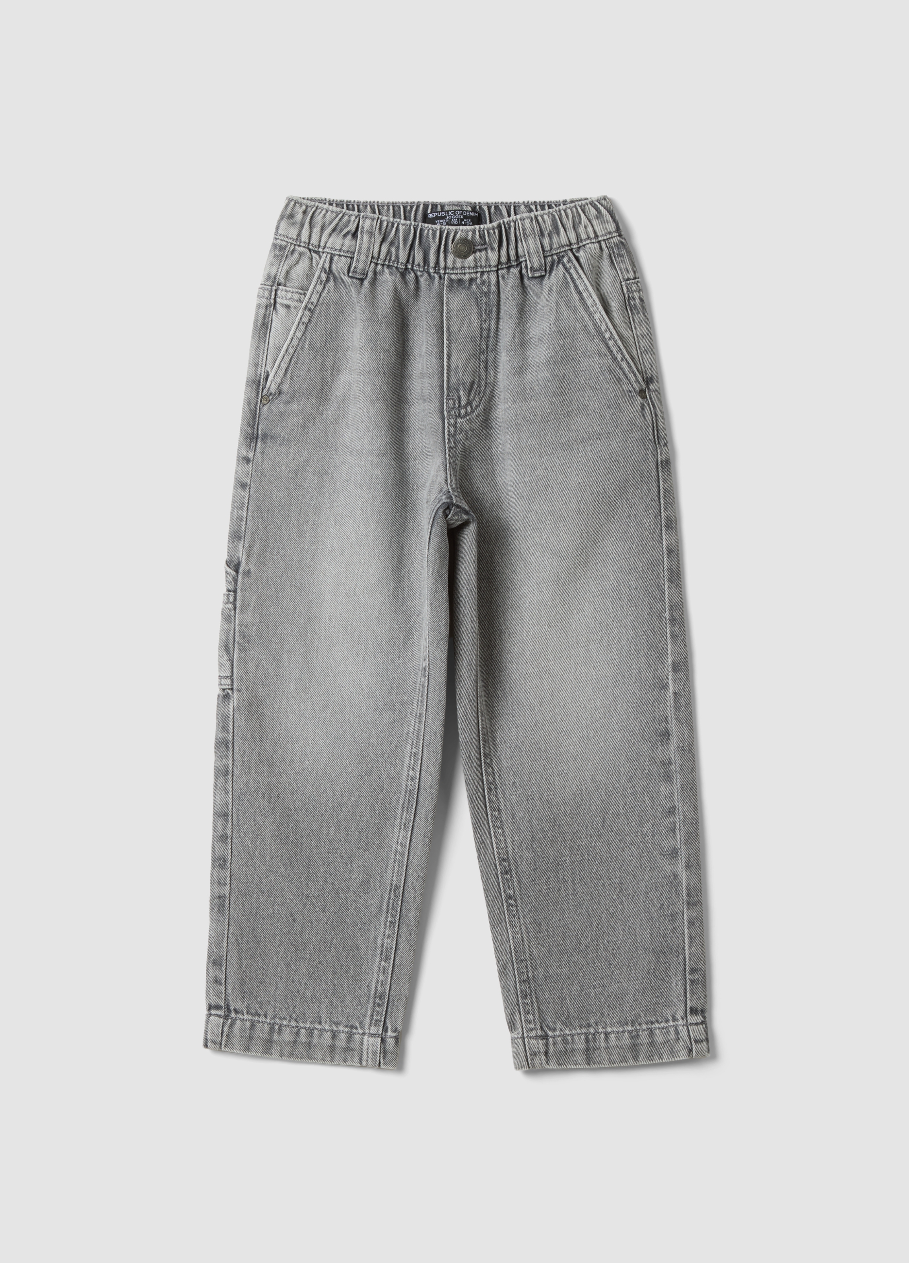REPUBLIC OF DENIM, Jogger Denim Grigi In Puro Cotone Con Vita Elasticizzata Relaxed Fit, Bambino, Grigio, Taglia: 3-4