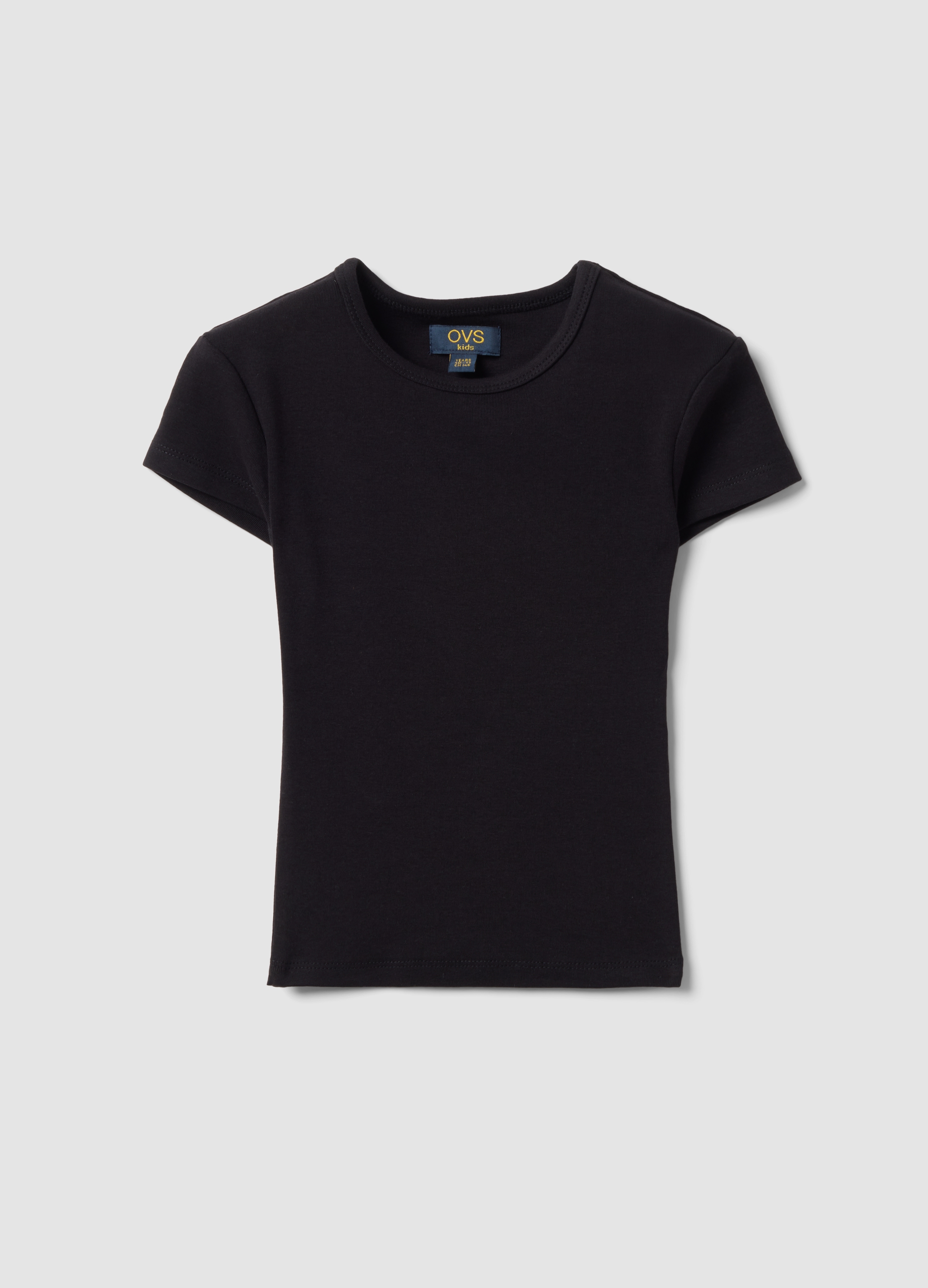 OVS KIDS, T-shirt Fitted Nera In Cotone Organico Elasticizzato A Maniche Corte Per Ragazza, Bambina, Nero, Taglia: 10-11