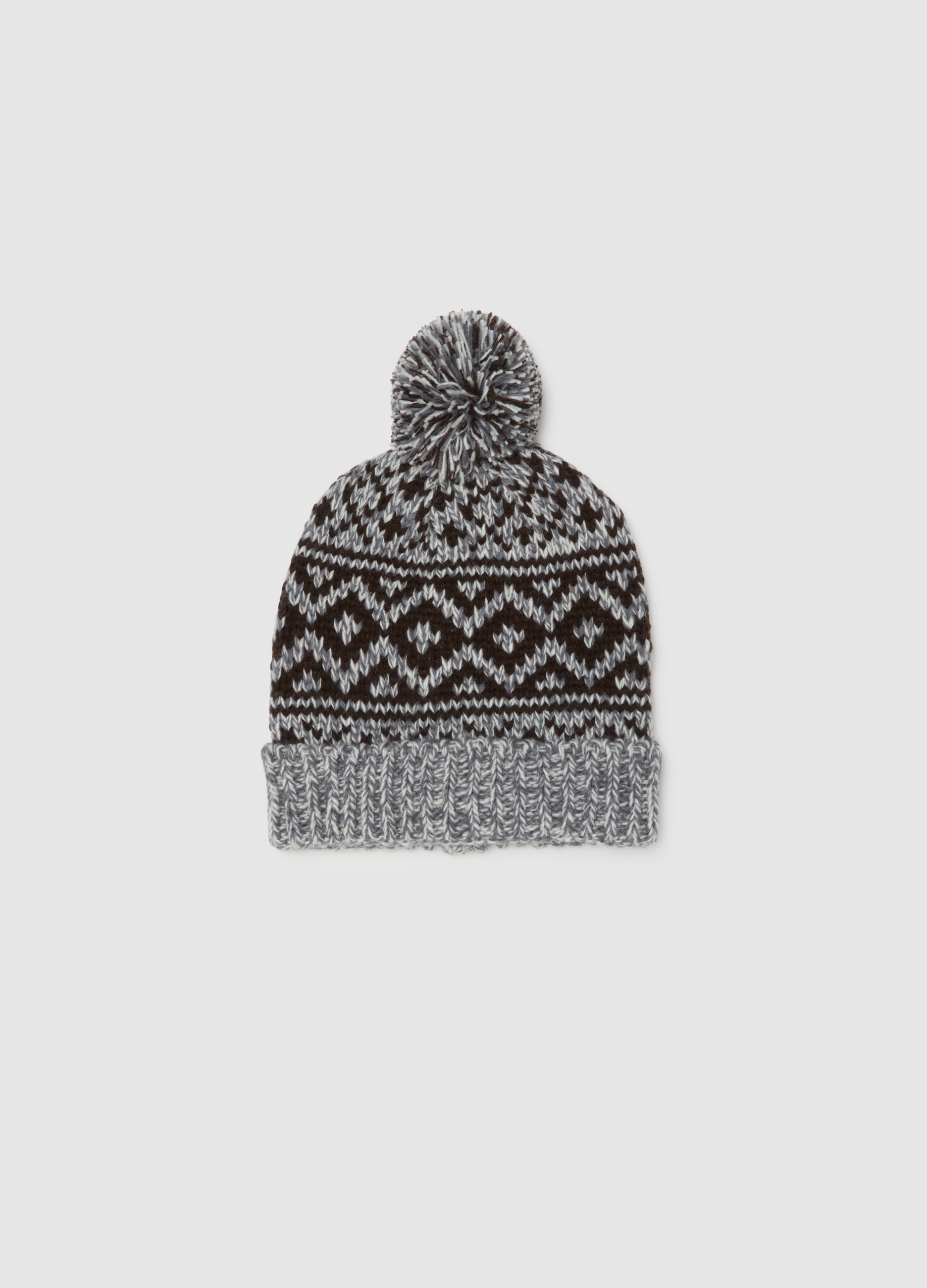 Gorro Multicolor Con Pompon, Hombre, Marrón/Gris, Talla: FASUL