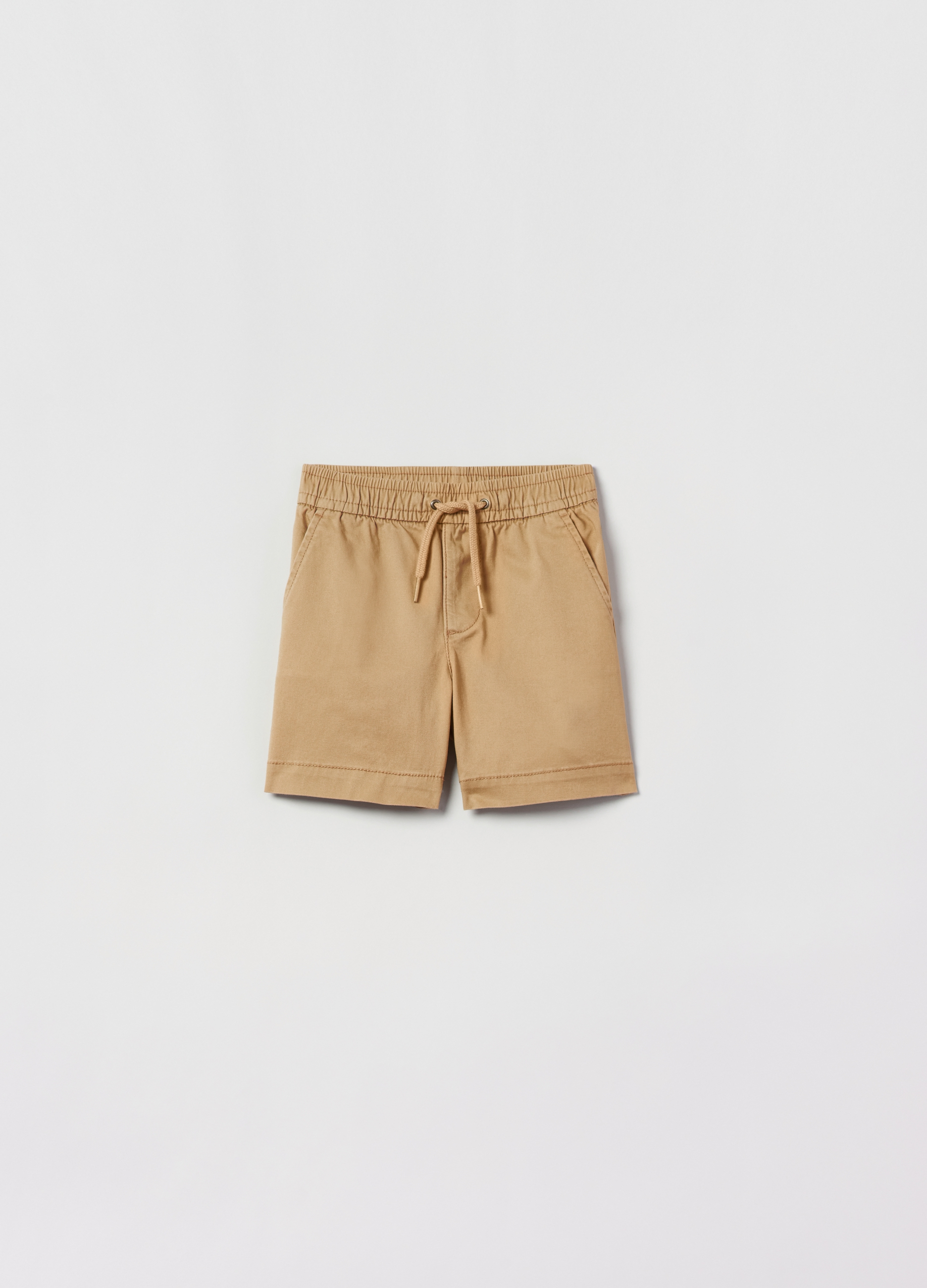 OVS, Shorts In Cotone Stretch Con Coulisse, Unisex, Beige, Taglia: 6-12M/69-74