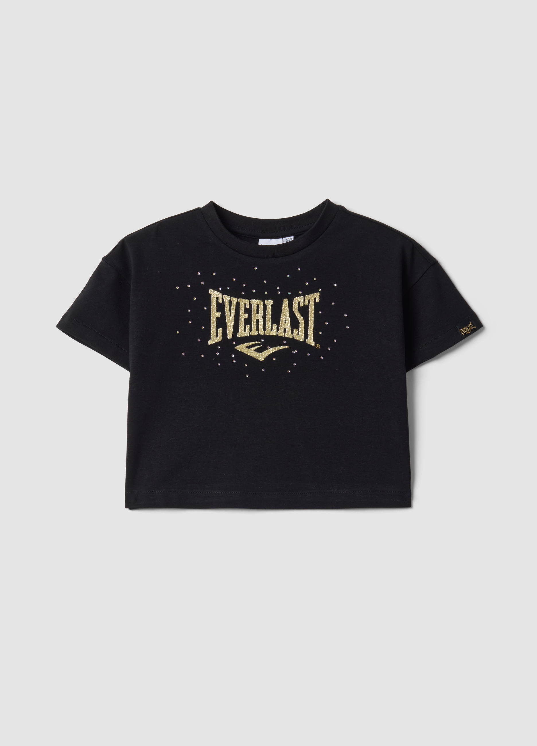 EVERLAST, T-shirt Cropped Nera In Cotone Elasticizzato Con Stampa Per Bambina, Unisex, Nero, Taglia: 9-10