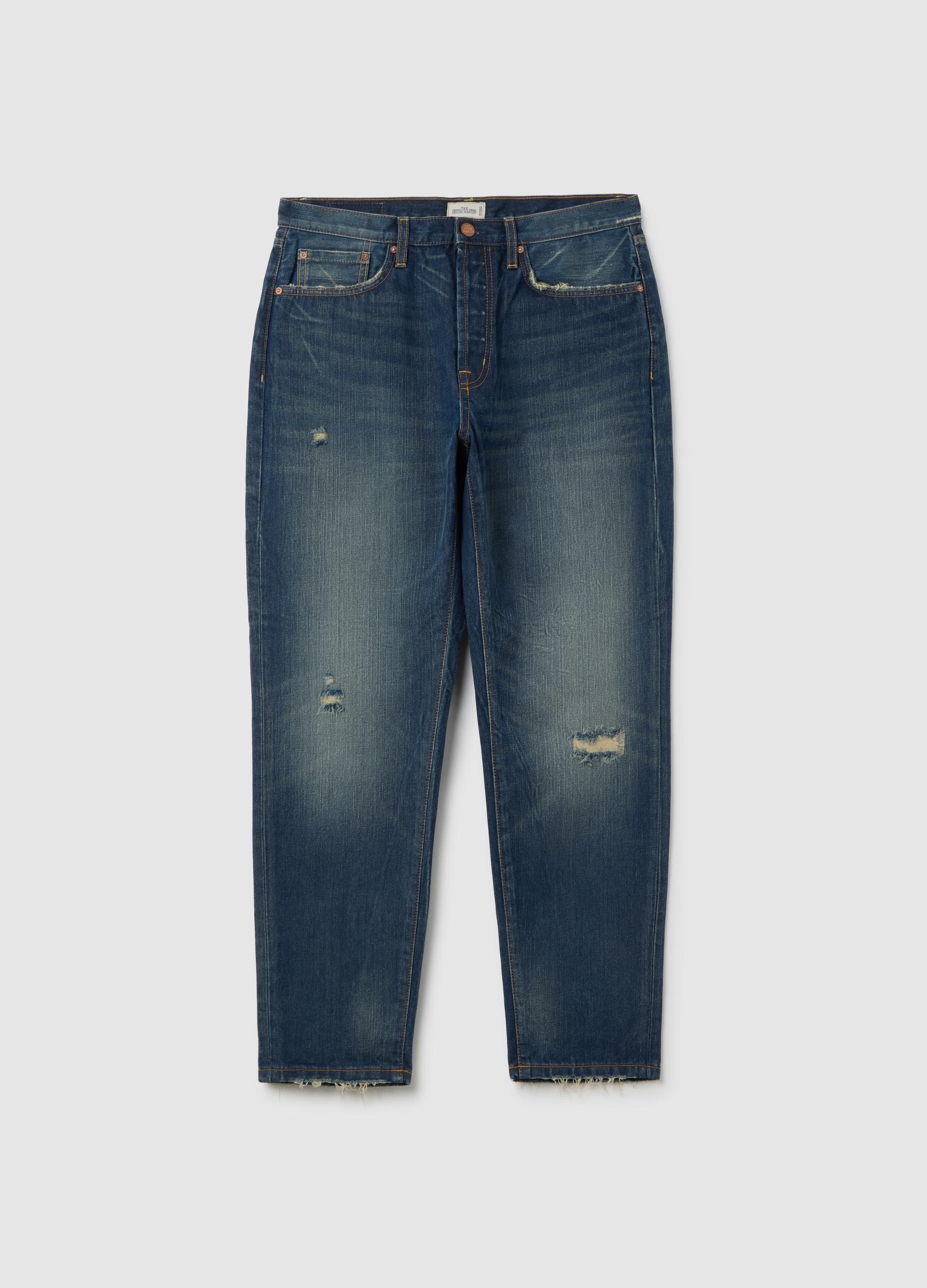 Jeans In Puro Cotone Denim Regular Tapered, Hombre, Azul vaquero, Talla: 46