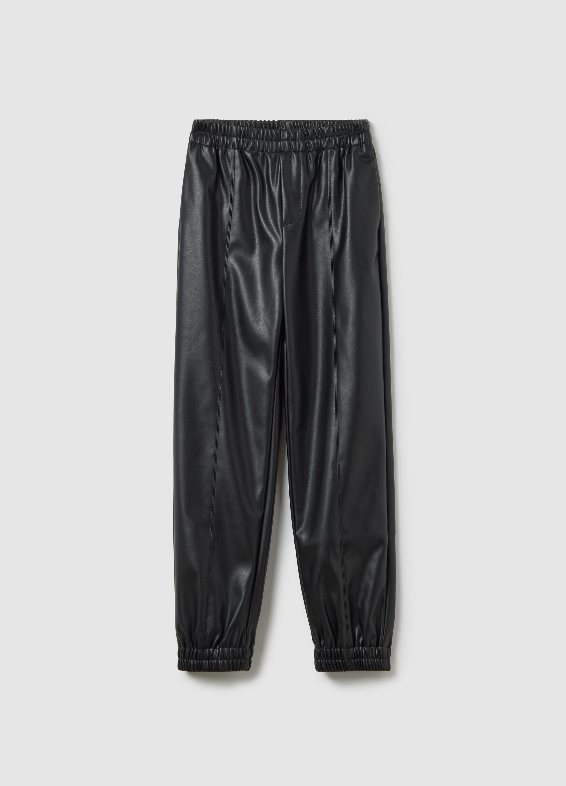 Pantalones Jogger Negros De Imitación Cuero Para Niña, Niña, Negro/Gris, Talla: 11-12