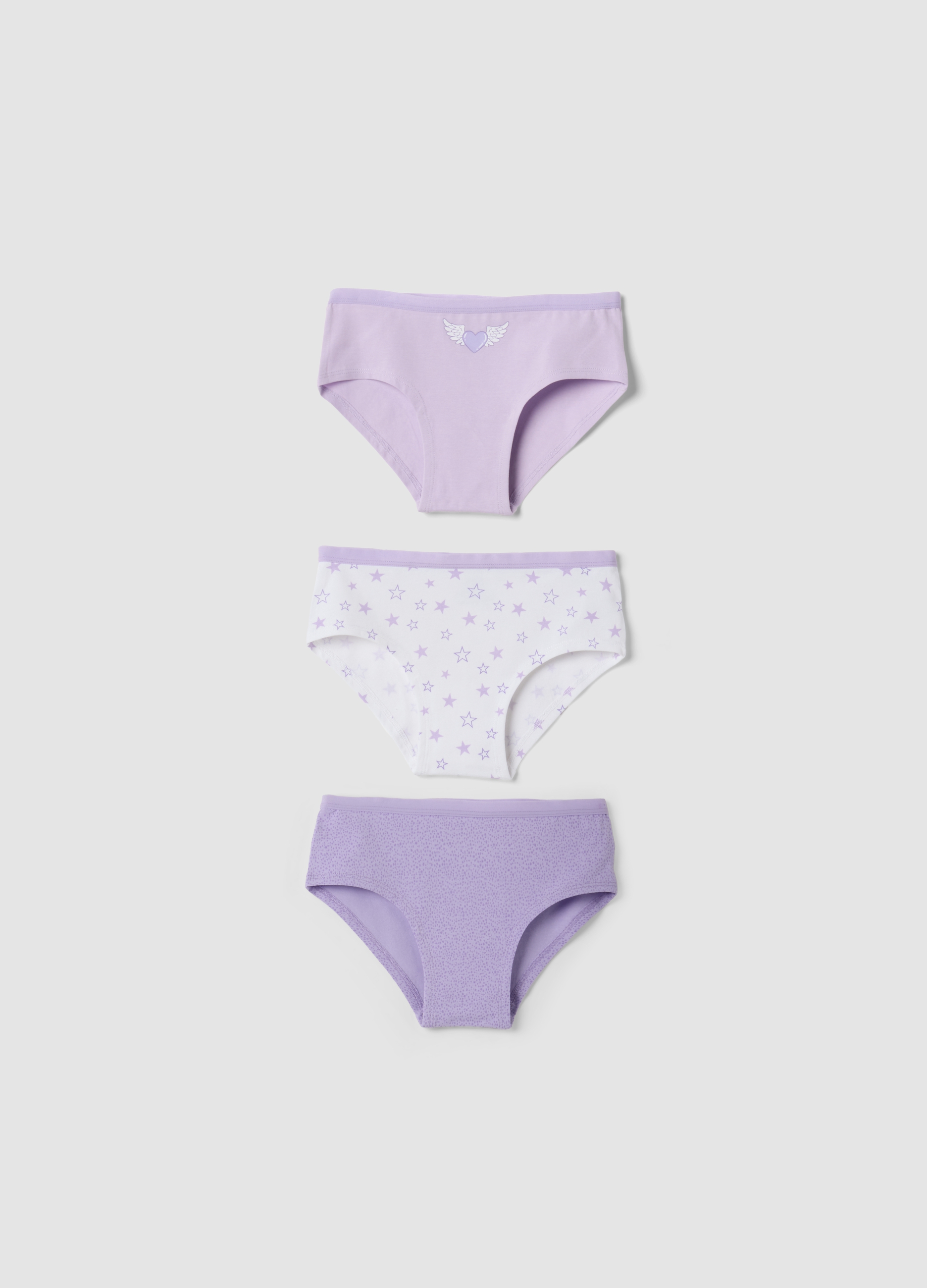 OVS KIDS, Tripack Di Slip Viola In Cotone Organico Elasticizzato, Bambina, Bianco, Taglia: 10-11