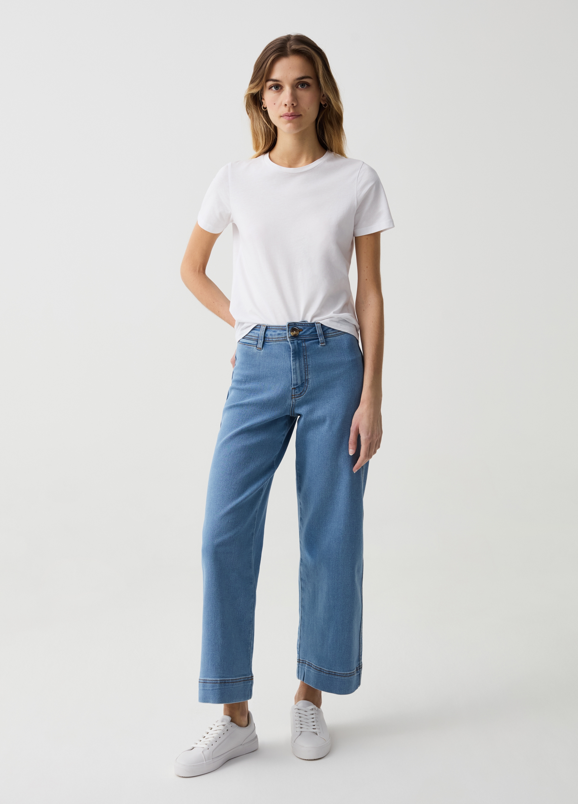 OVS , Jeans Culotte Wide Leg Cropped, Donna, Denim, Taglia: 48