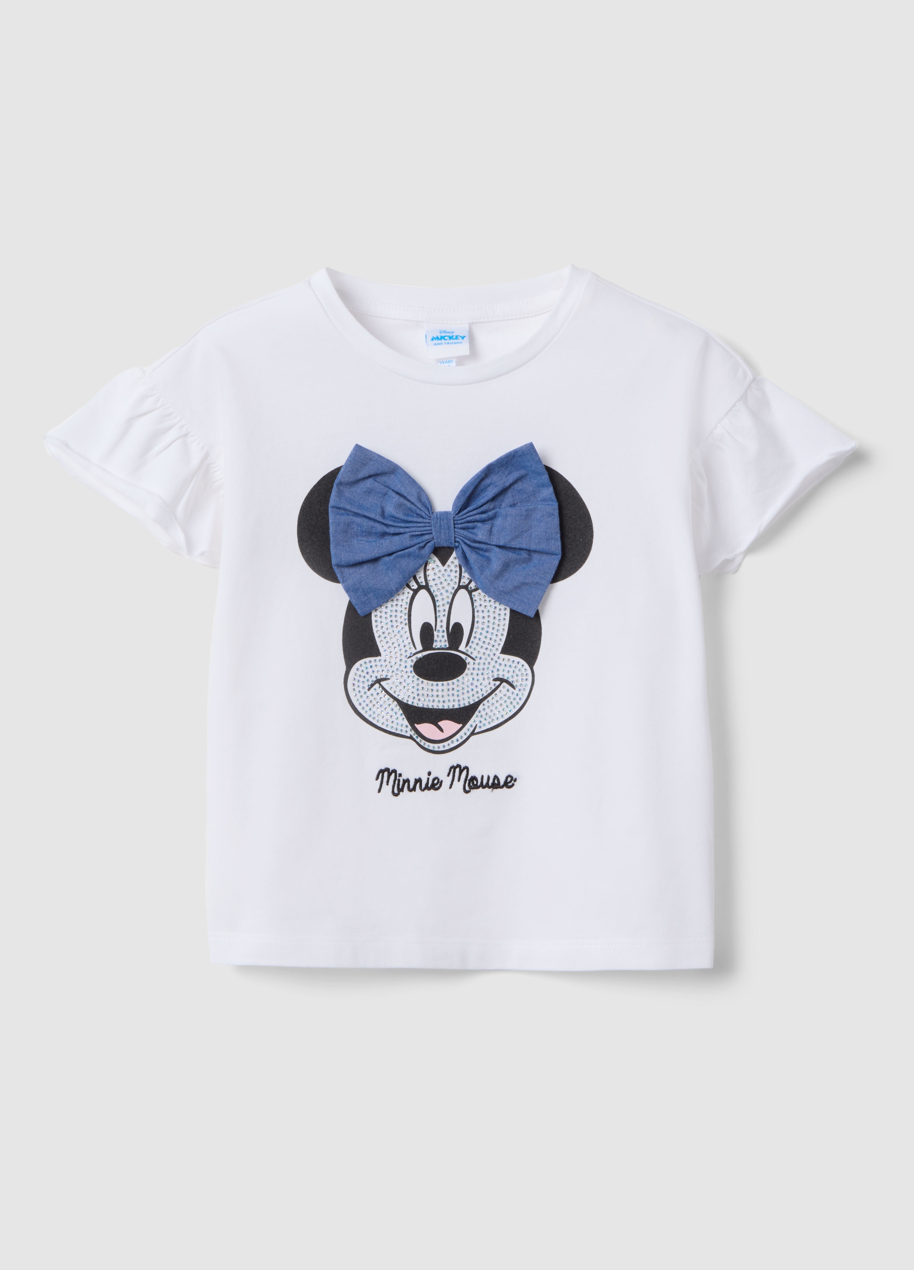 DISNEY, Camiseta Blanca De Algodón Elástico Con Estampado De Minnie Para Niñas, Niña, Blanco óptico, Talla: 8-9