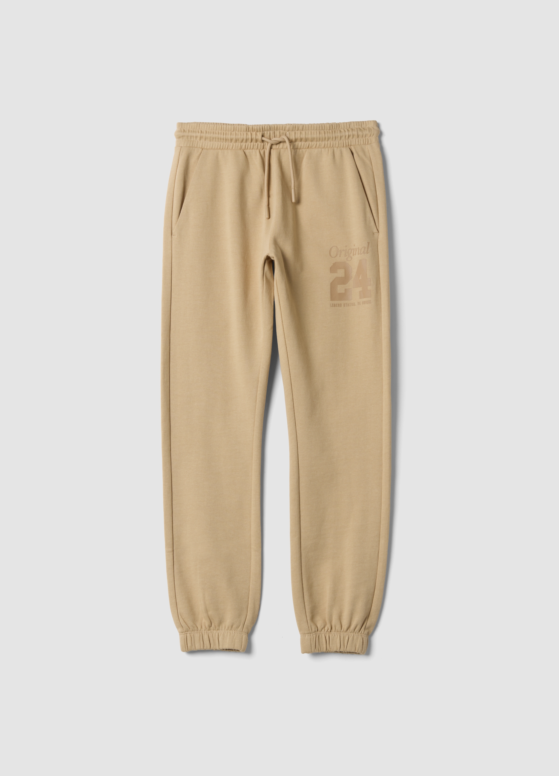 OVS KIDS, Pantaloni Jogger Marroni In Puro Cotone Con Stampa, Bambino, Marrone, Taglia: 13-14