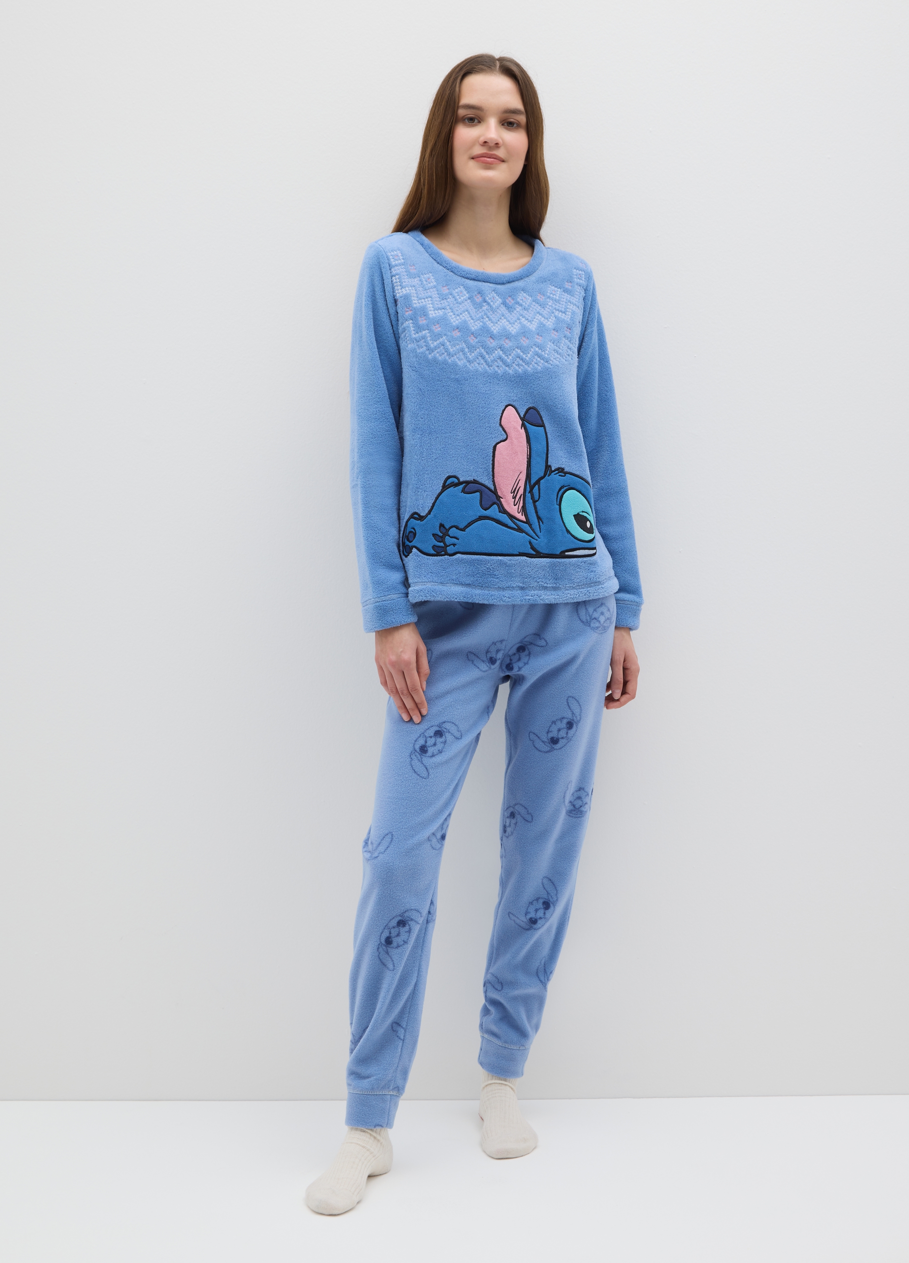 DISNEY, Pigiama In Coral Fleece Blu Regular Fit Con Decorazione Disney, Donna, Blu, Taglia: M