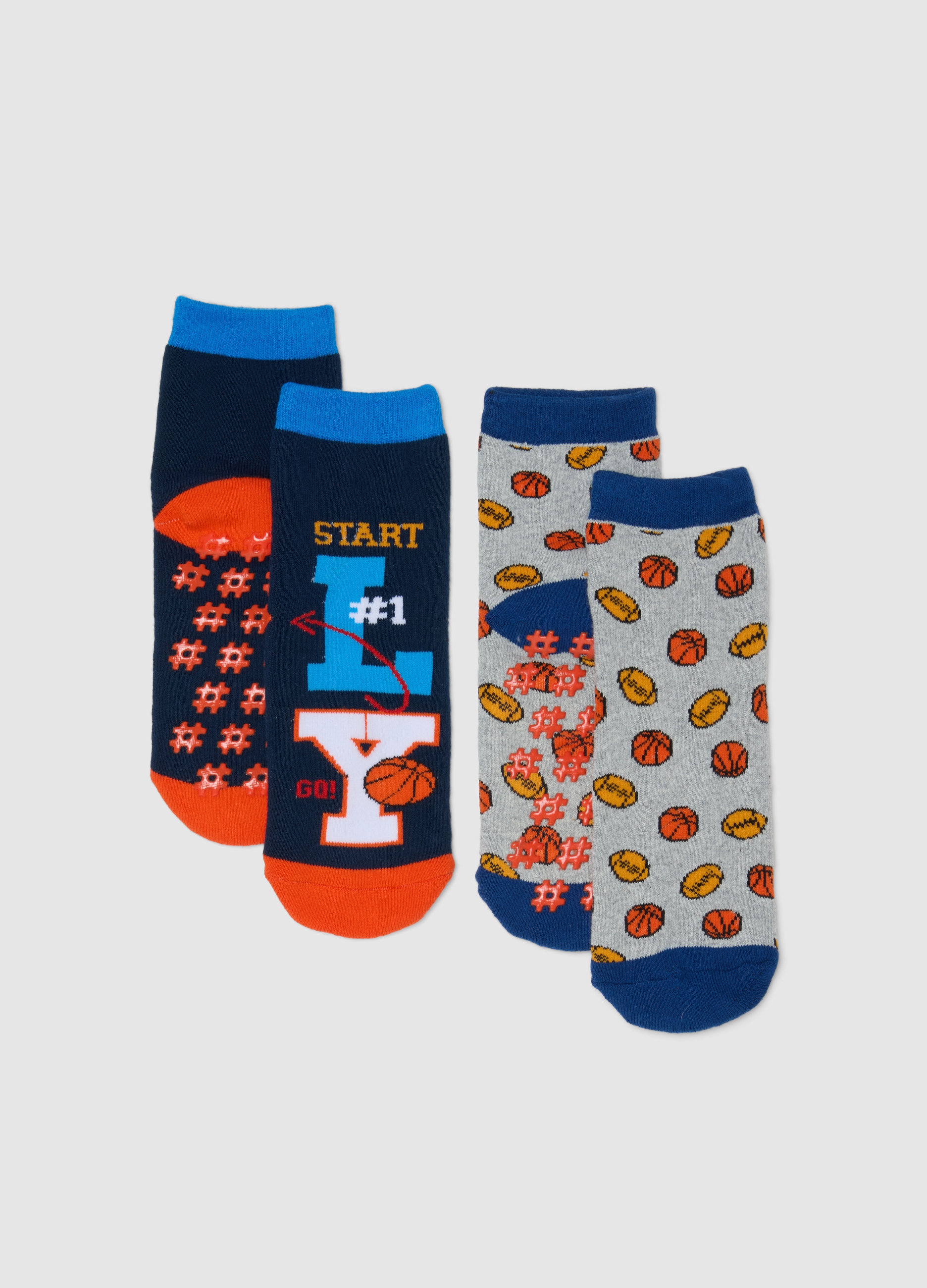 OVS KIDS, Bipack Calzini In Misto Cotone Multicolor Da Bambino Con Ricami Basket, Niño, Azul/naranja, Talla: 28/30