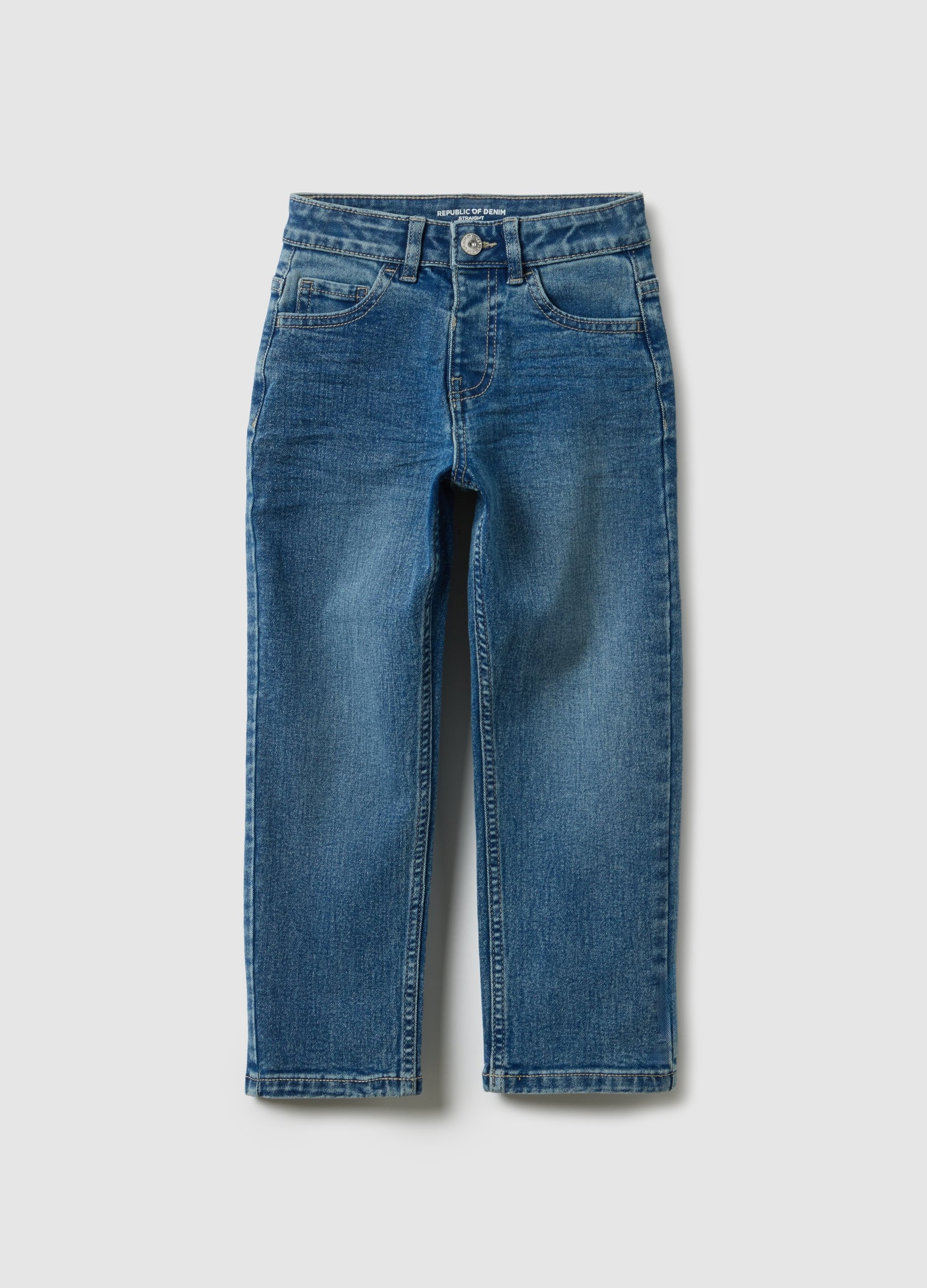 OVS KIDS, Vaqueros Rectos De Denim Azul Elástico Para Niño, Niño, Azul, Talla: 7-8