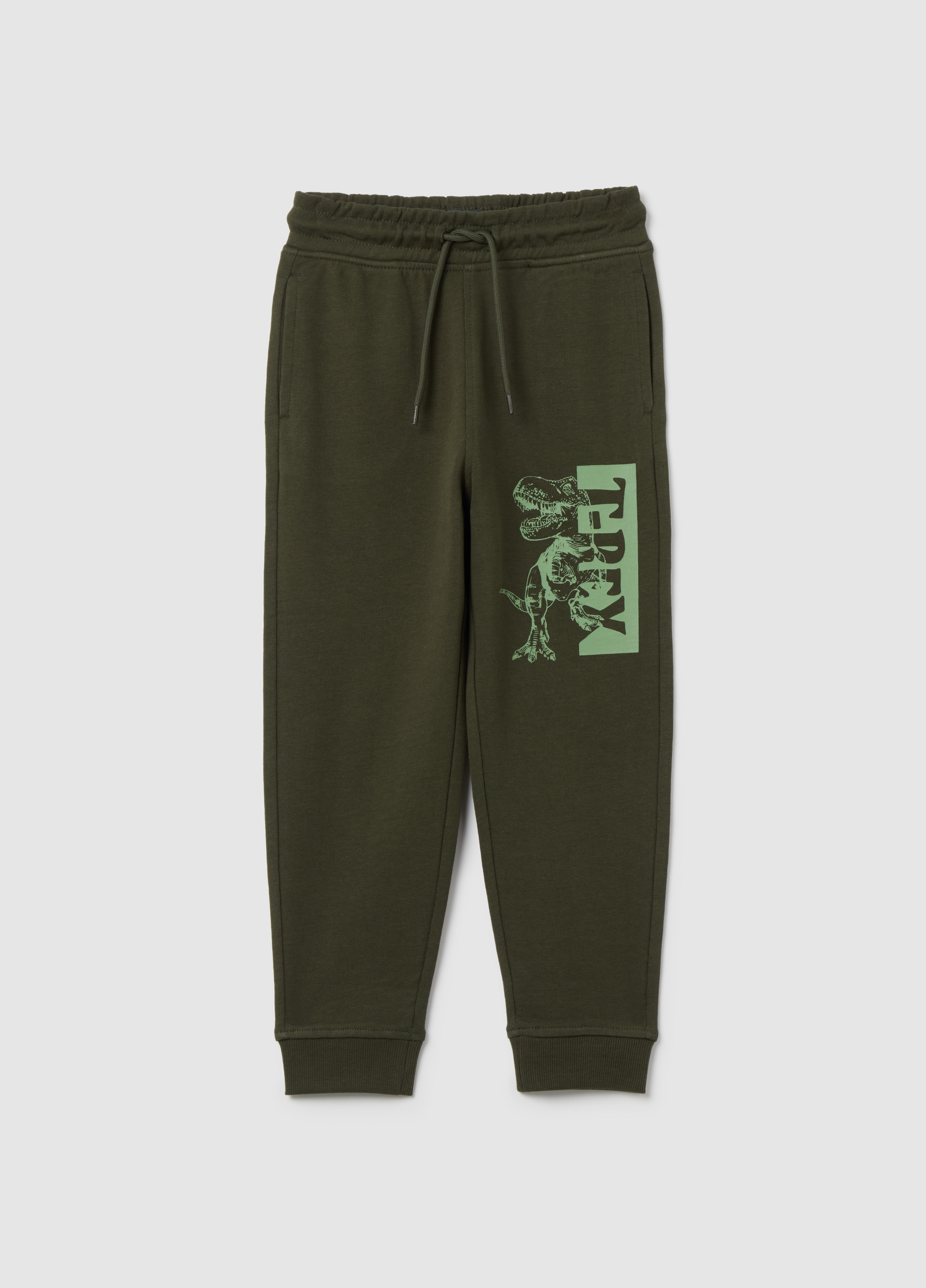 Joggers De Algodón Con Cordón Y Estampado, Niño, Verde militar, Talla: 4-5