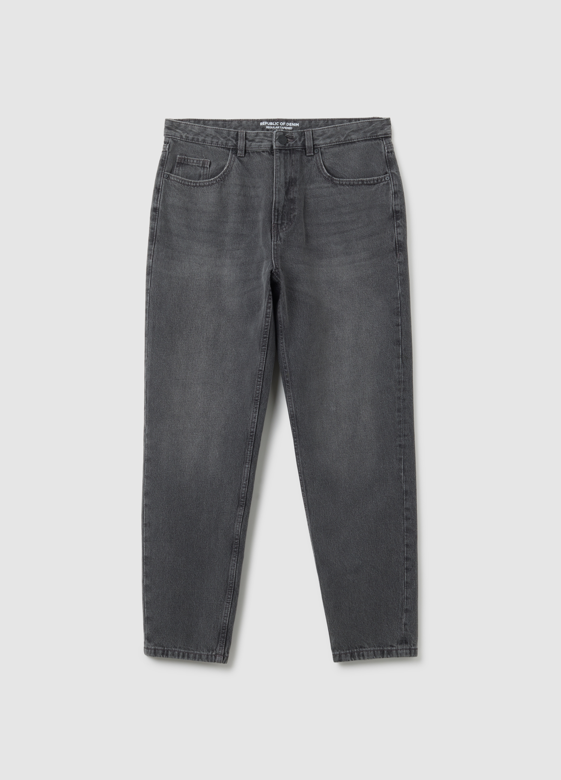 Jeans In Puro Cotone Grigio Regular Tapered, Hombre, Gris ceniza, Talla: 46