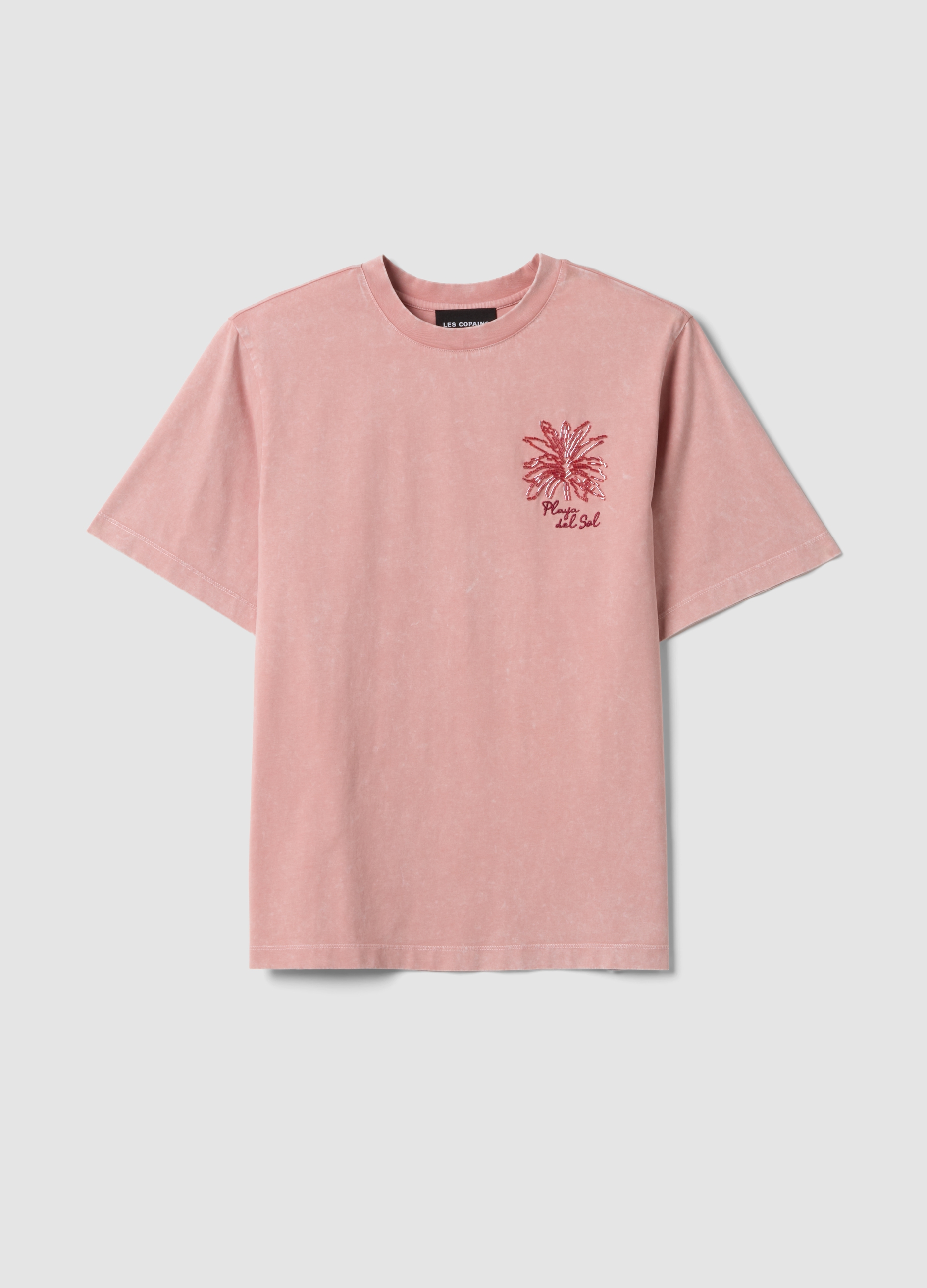 LES COPAINS, Camiseta Rosa De Algodón Puro Con Bordado, Mujer, Rosa, Talla: 40