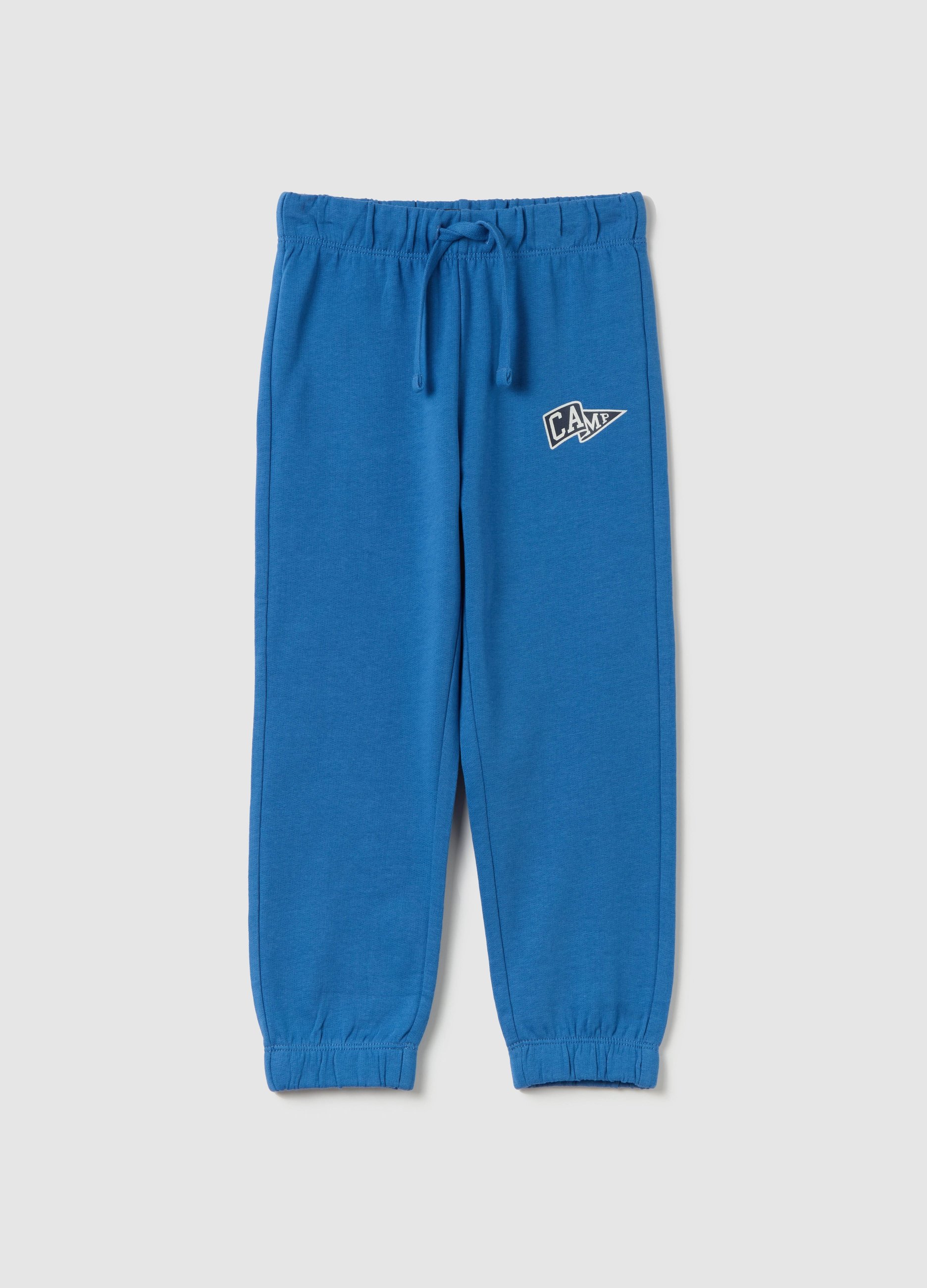 Joggers De Tejido Rizado Con Cordón Y Estampado, Niño, Azul real, Talla: 7-8