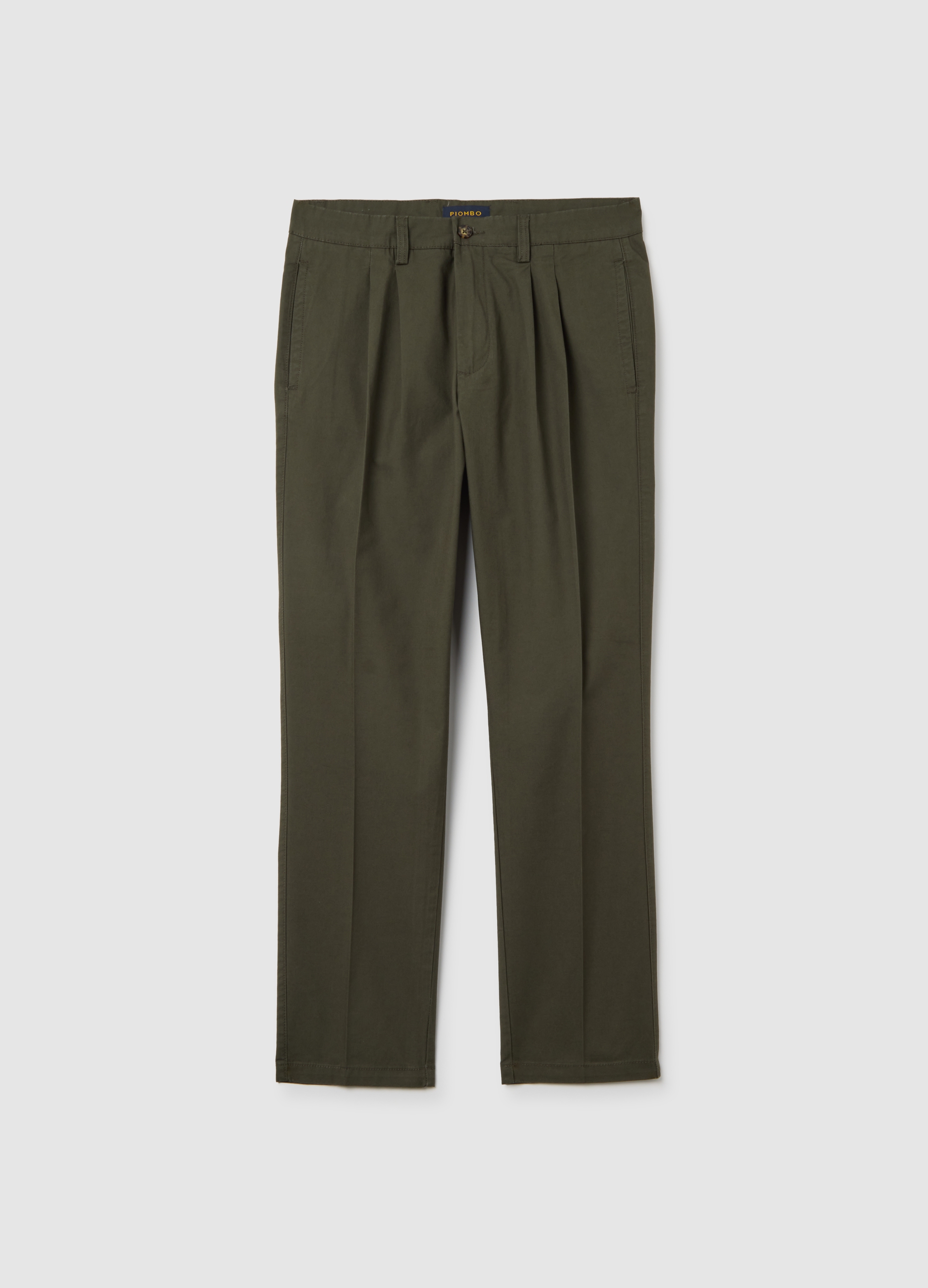 Pantaloni Chino In Puro Cotone Twill Verdi Regular Fit, Hombre, Verde bosque, Talla: 48