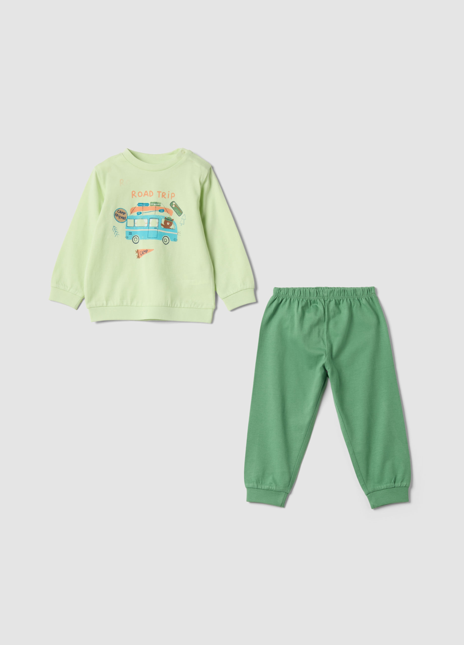 FAGOTTINO, Pigiama In Puro Cotone Verde Da Neonato Con Stampe, Bambino, Verde, Taglia: 9-12