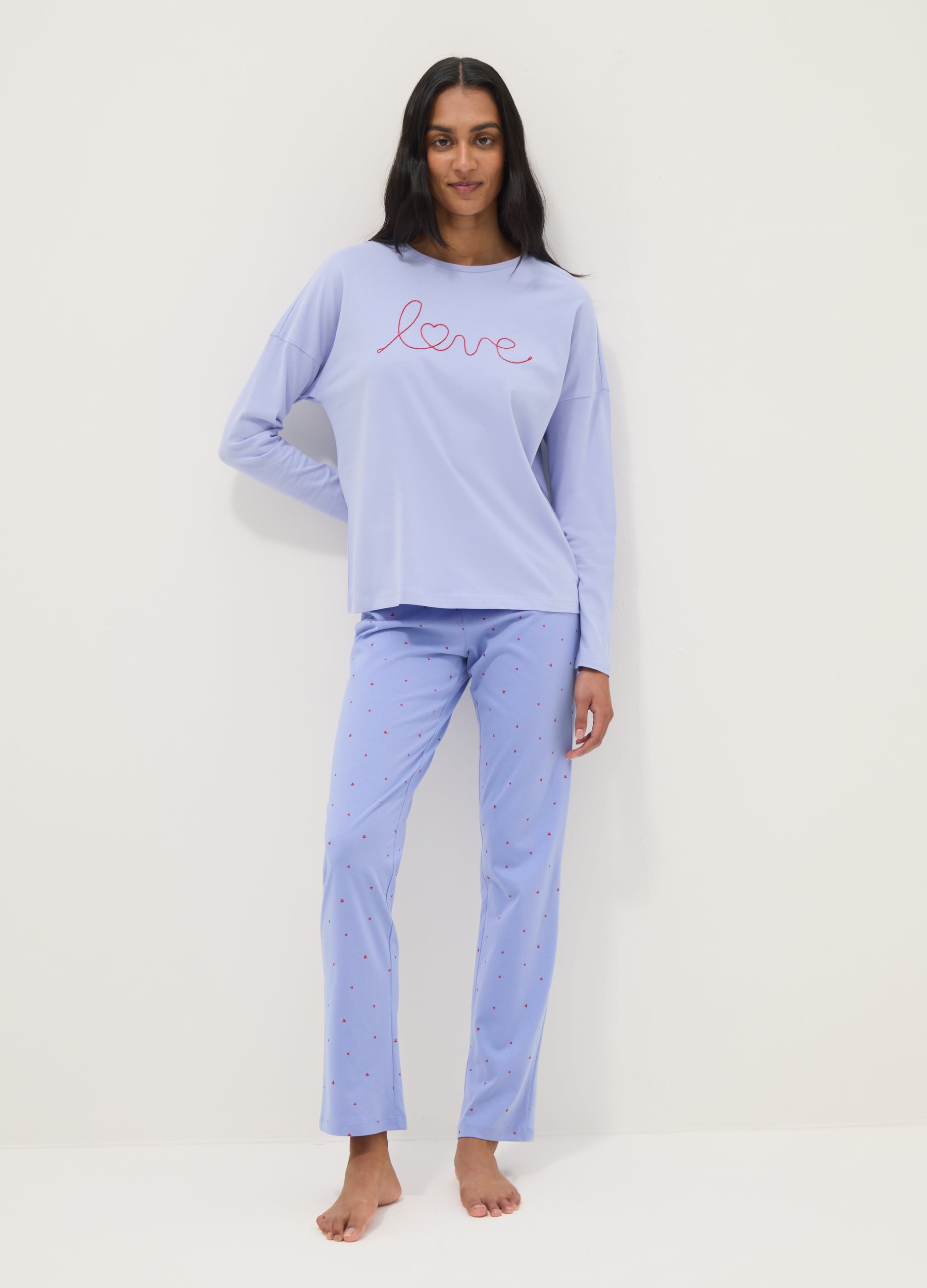 Ovs Mujer Lavanda Pijama Morado De Algodón Puro Ajuste Regular Con Bordado, Talla: S