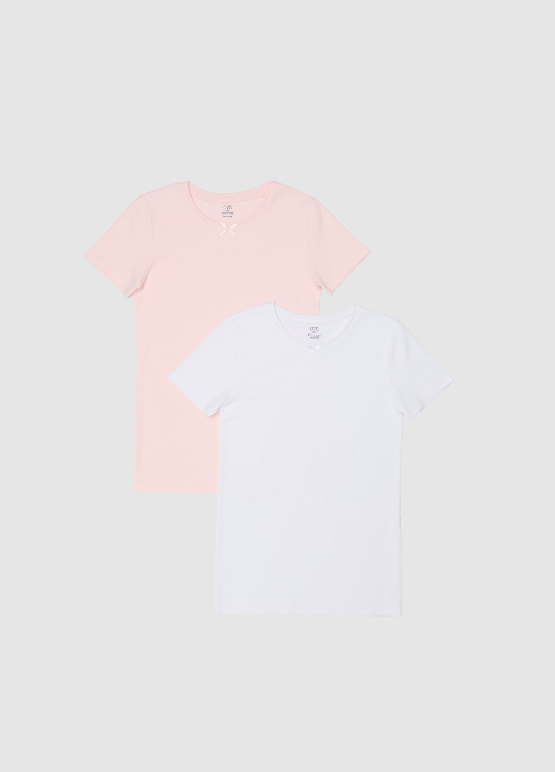 OVS KIDS, Paquete De Dos Camisetas De Niña De Algodón Multicolor Corte Regular, Niña, Blanco/rosa, Talla: 5-6