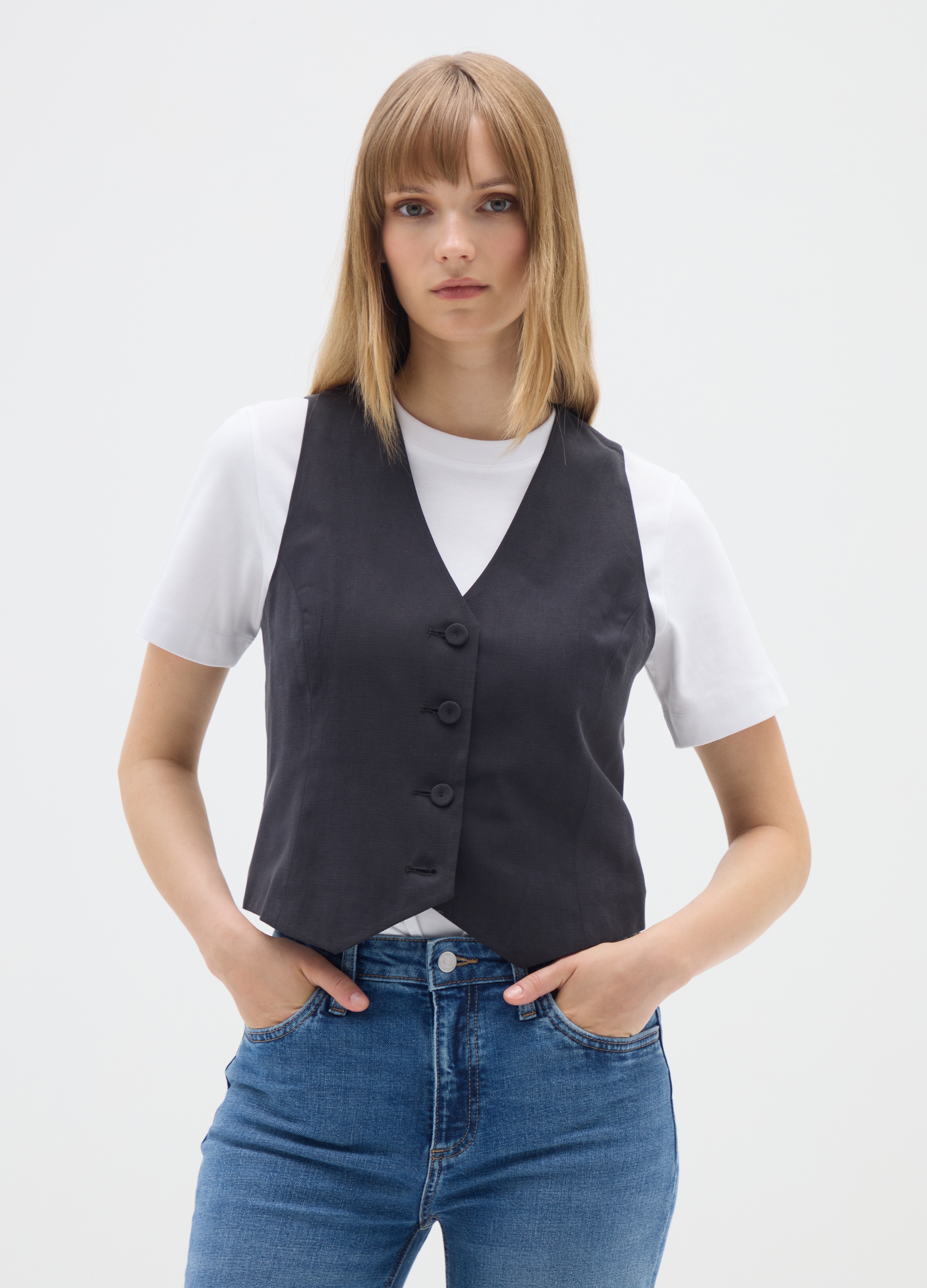 OVS, Chaleco Negro Slim Fit En Mezcla De Viscosa, Mujer, Gunmetal, Talla: 44