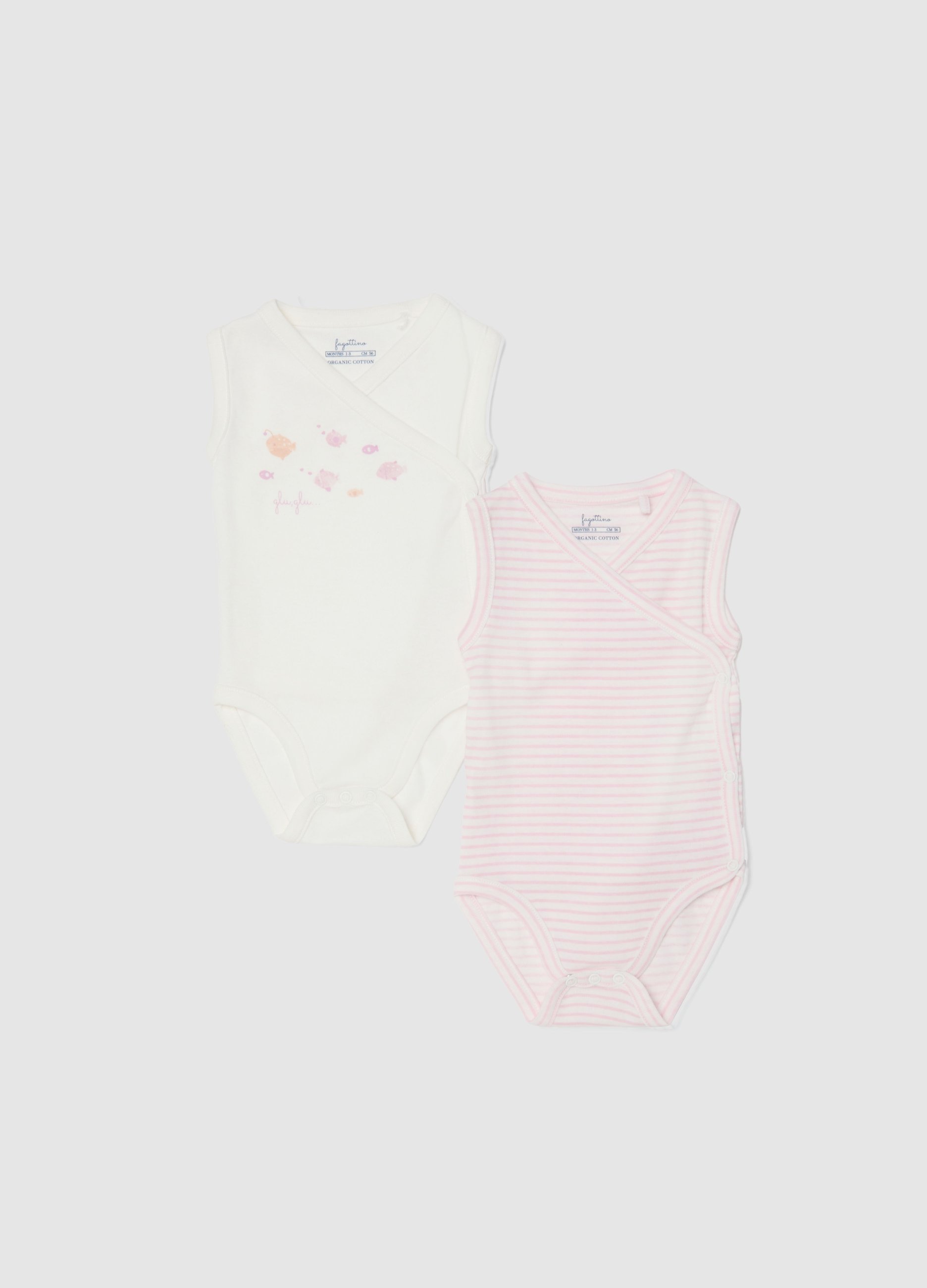 FAGOTTINO, Pack De Dos Bodies Multicolor De Algodón Puro Ajuste Regular Para Niña, Bebé Niña, Blanco/rosa, Talla: 0-1