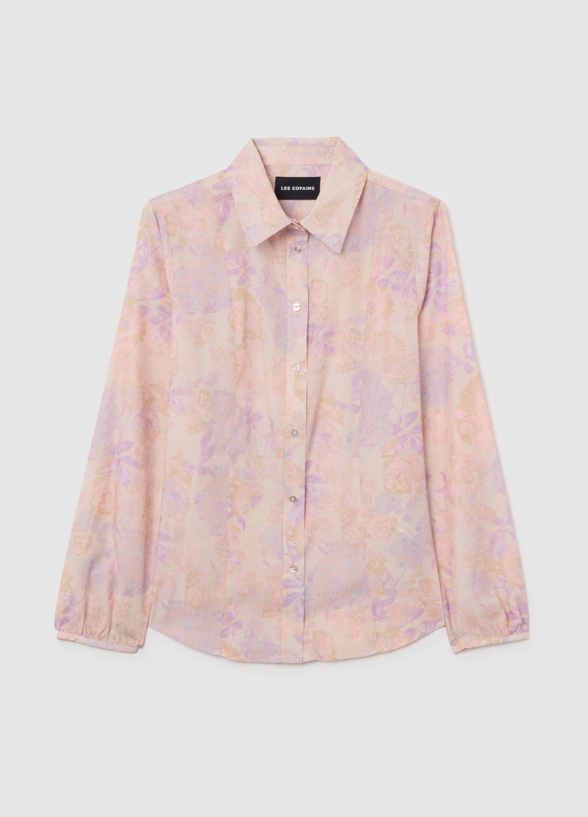 LES COPAINS, Camisa Floral De Satén Multicolor Regular Fit, Mujer, Rosa/Morado, Talla: 44