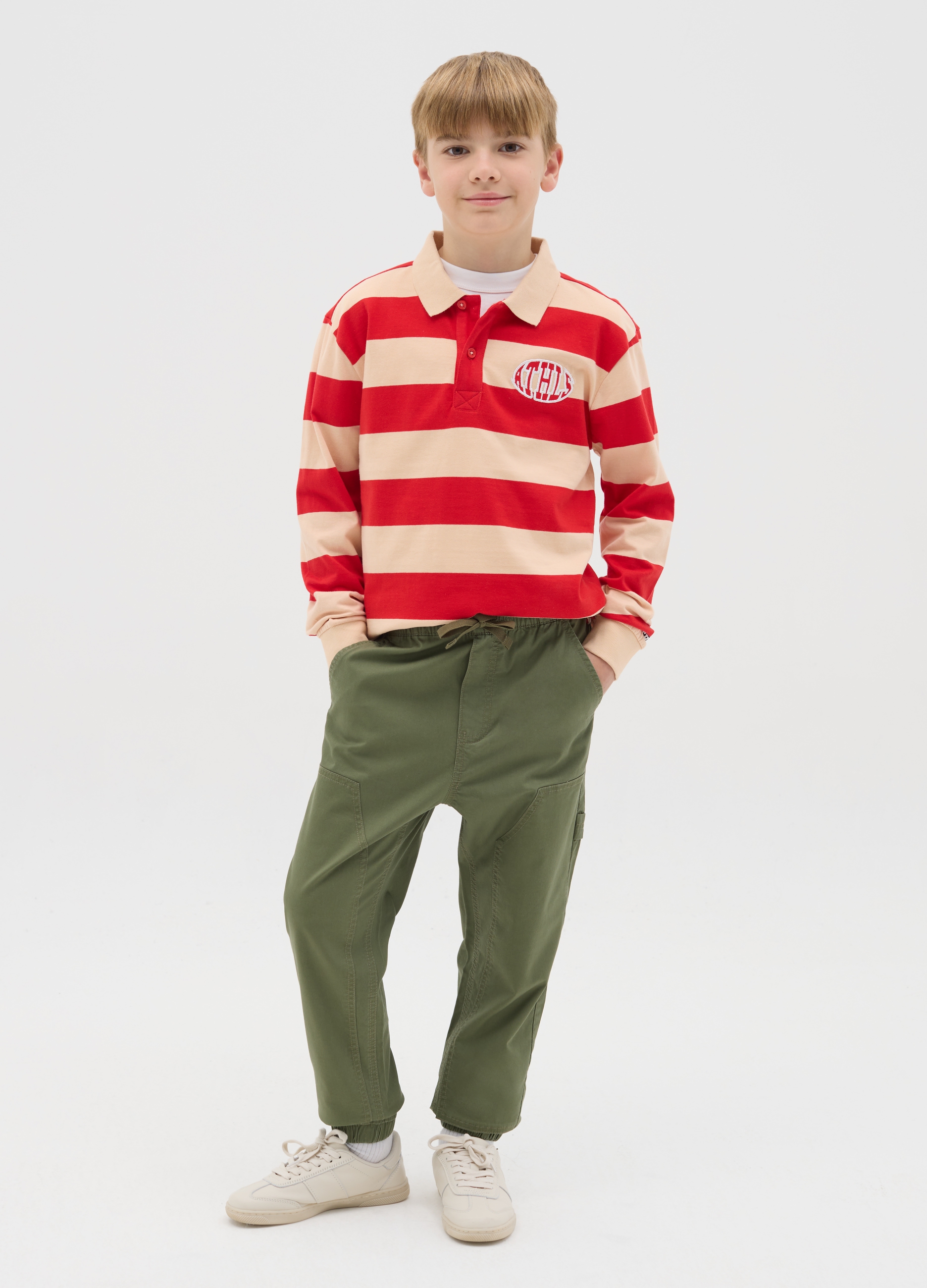 Joggers Worker De Algodón Elástico, Niño, Verde militar, Talla: 14-15