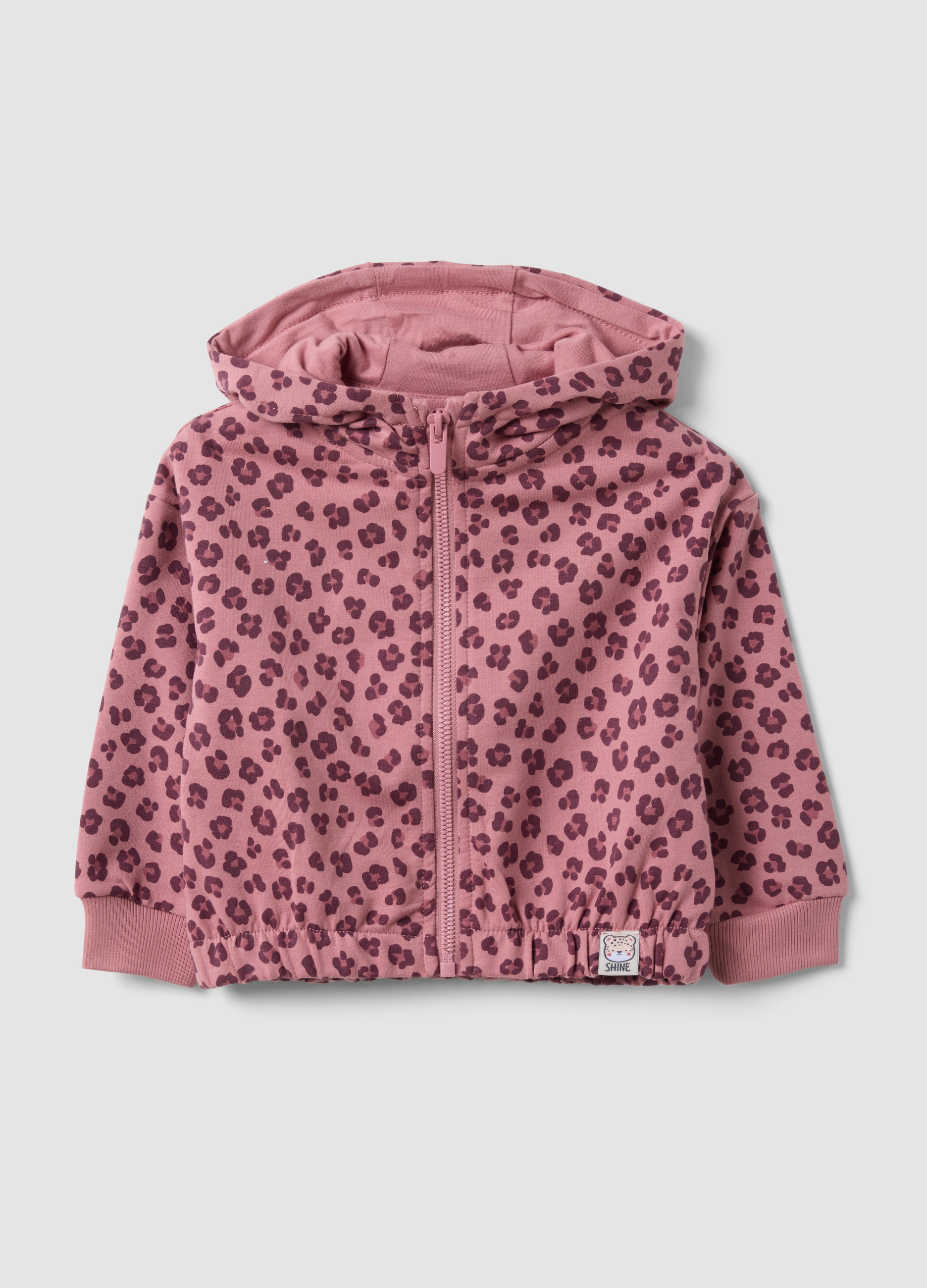 FAGOTTINO, Felpa Rosa Con Cappuccio In Cotone Elasticizzato E Fantasia Animalier Per Bimba, Bambina, Rosa, Taglia: 18-24