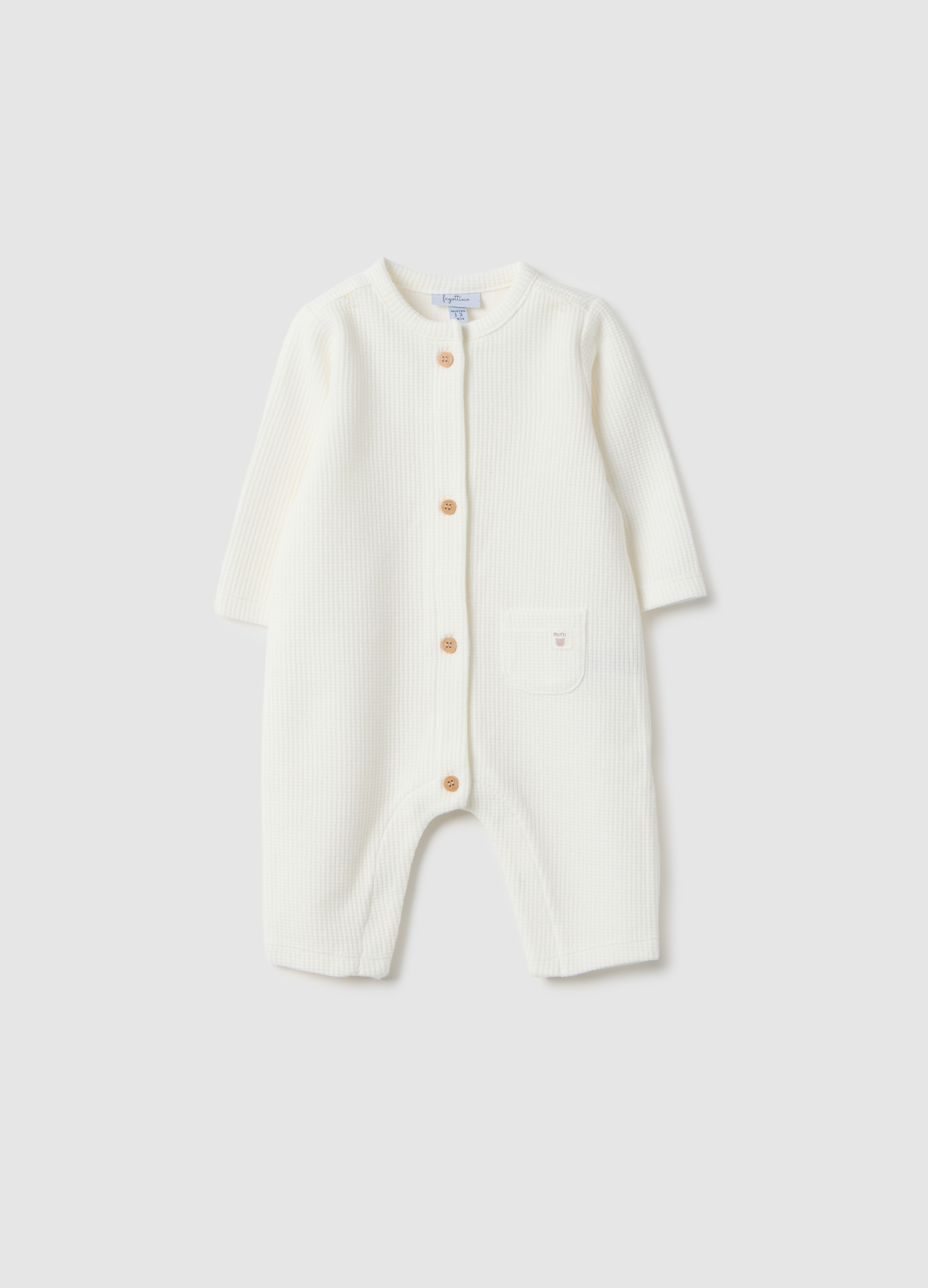 FAGOTTINO, Tutina Bianca A Maniche Lunghe Da Neonato In Puro Cotone Con Bottoni, Unisex, Bianco, Taglia: 3-6