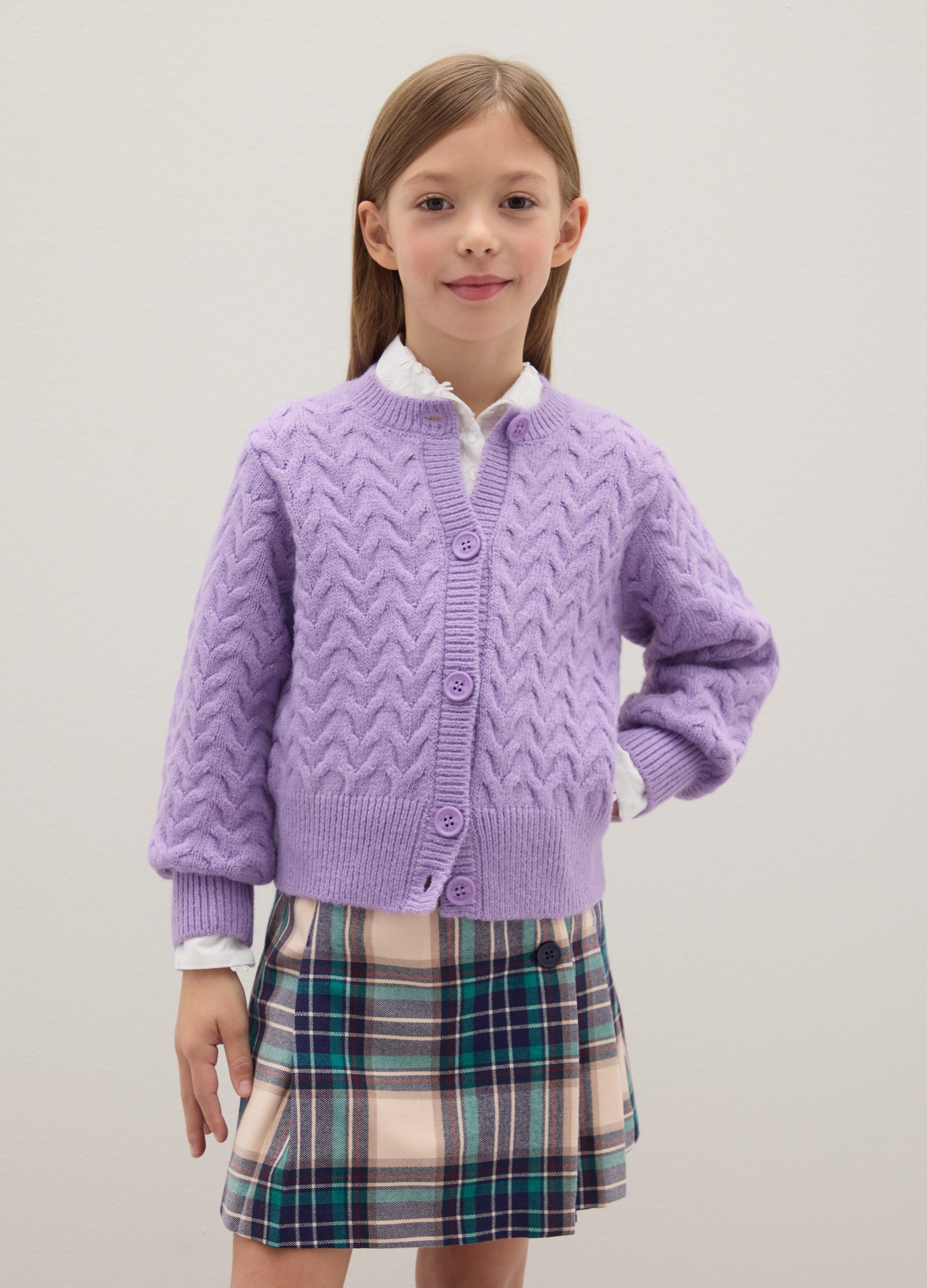 PIOMBO KIDS, Cardigan Da Bambina Viola Regular Fit Con Motivo A Maglia, Viola, Taglia: 4