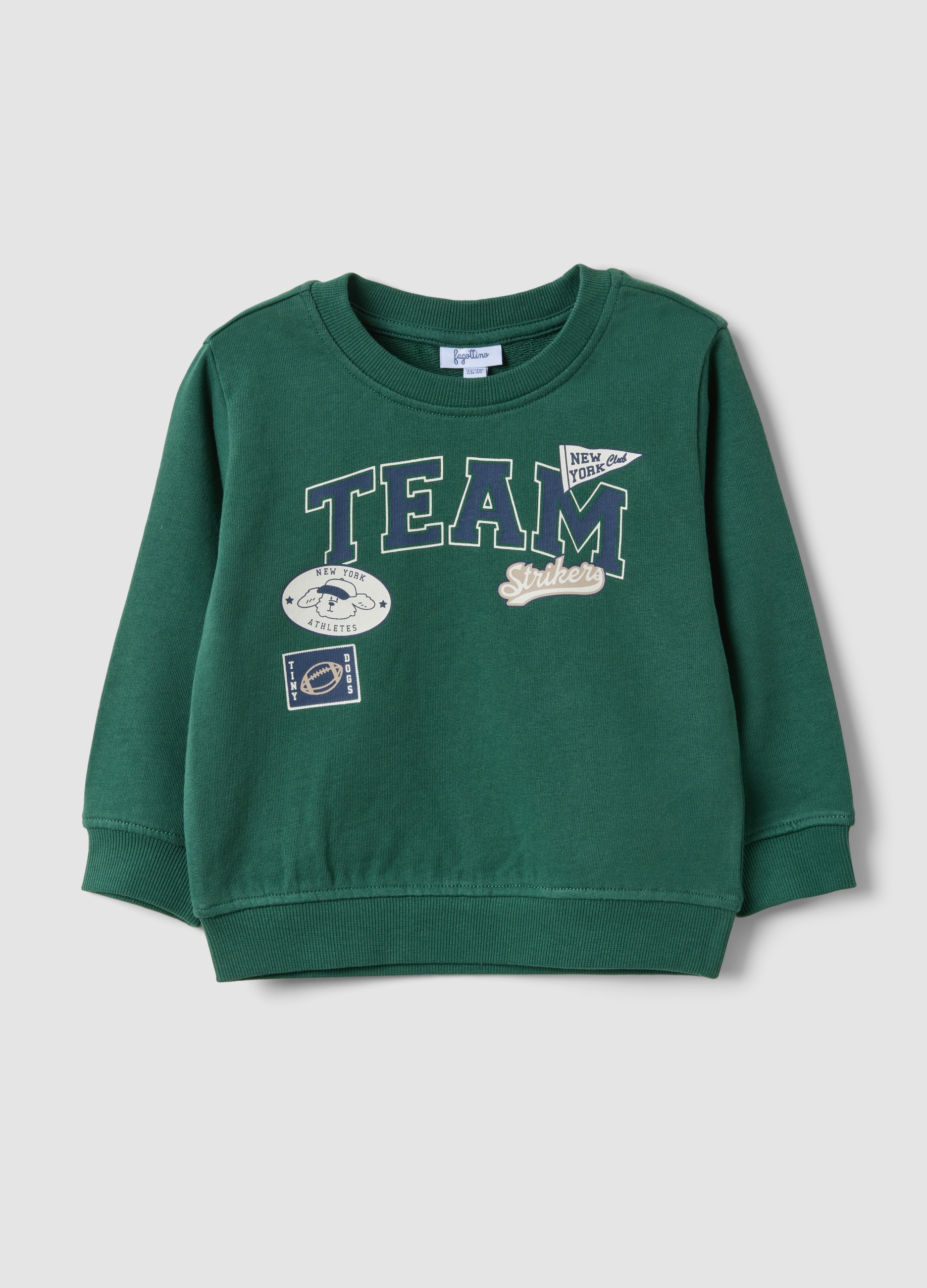 FAGOTTINO, Felpa Verde In Puro Cotone Con Girocollo E Stampa Per Bimbo Regular Fit, Bambino, Verde, Taglia: 12-18