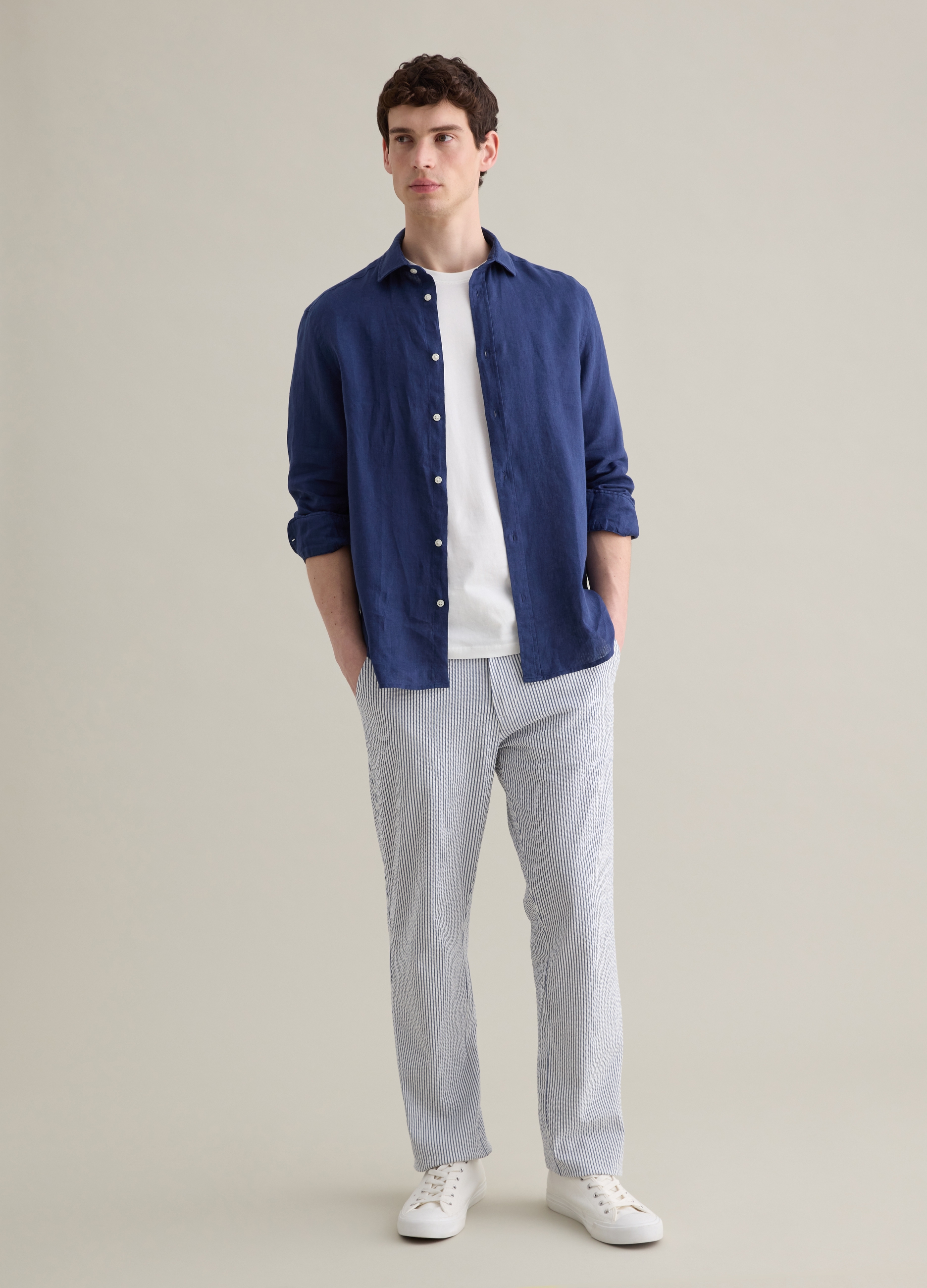 PIOMBO, Pantaloni Chino In Seersucker A Righe Bianche E Blu, Uomo, Multicolor, Taglia: 54